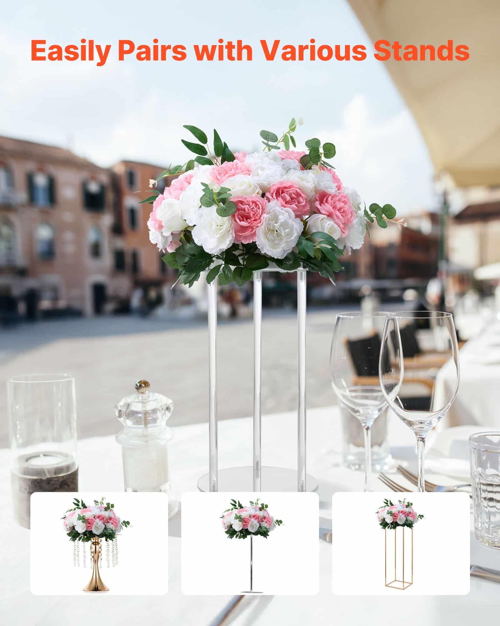 VEVOR 10 PCS 450 mm Artificial Rose Flower Balls – Pink & White Wedding Centerpieces, Table Décor, Home Arrangements — изображение 4