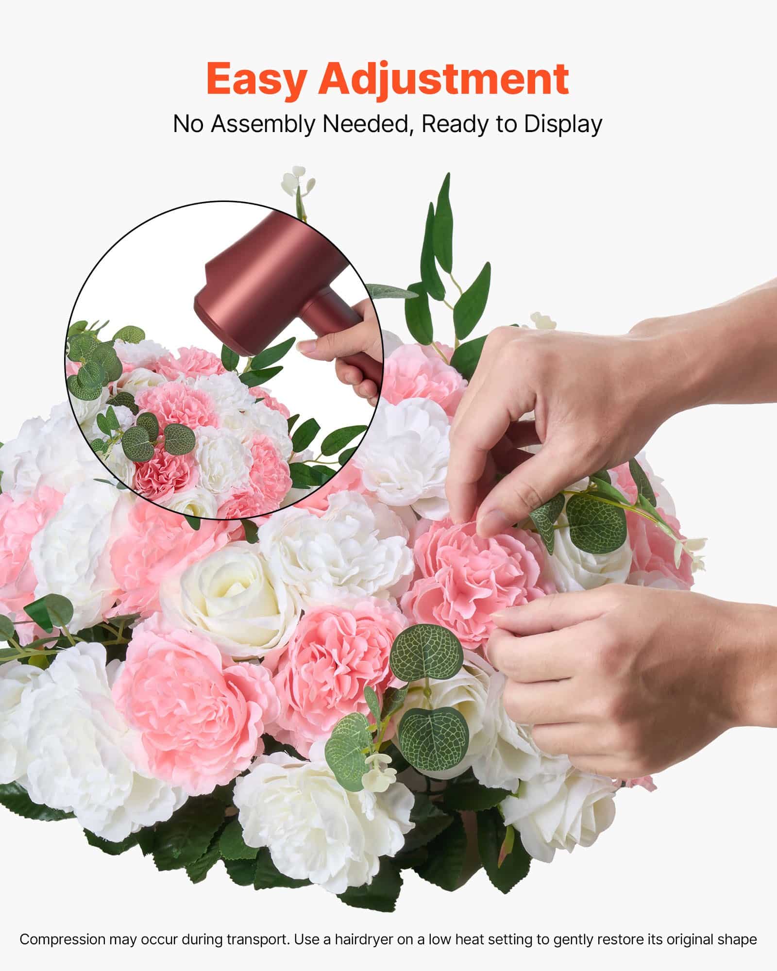 VEVOR 10 PCS 450 mm Artificial Rose Flower Balls – Pink & White Wedding Centerpieces, Table Décor, Home Arrangements — изображение 5