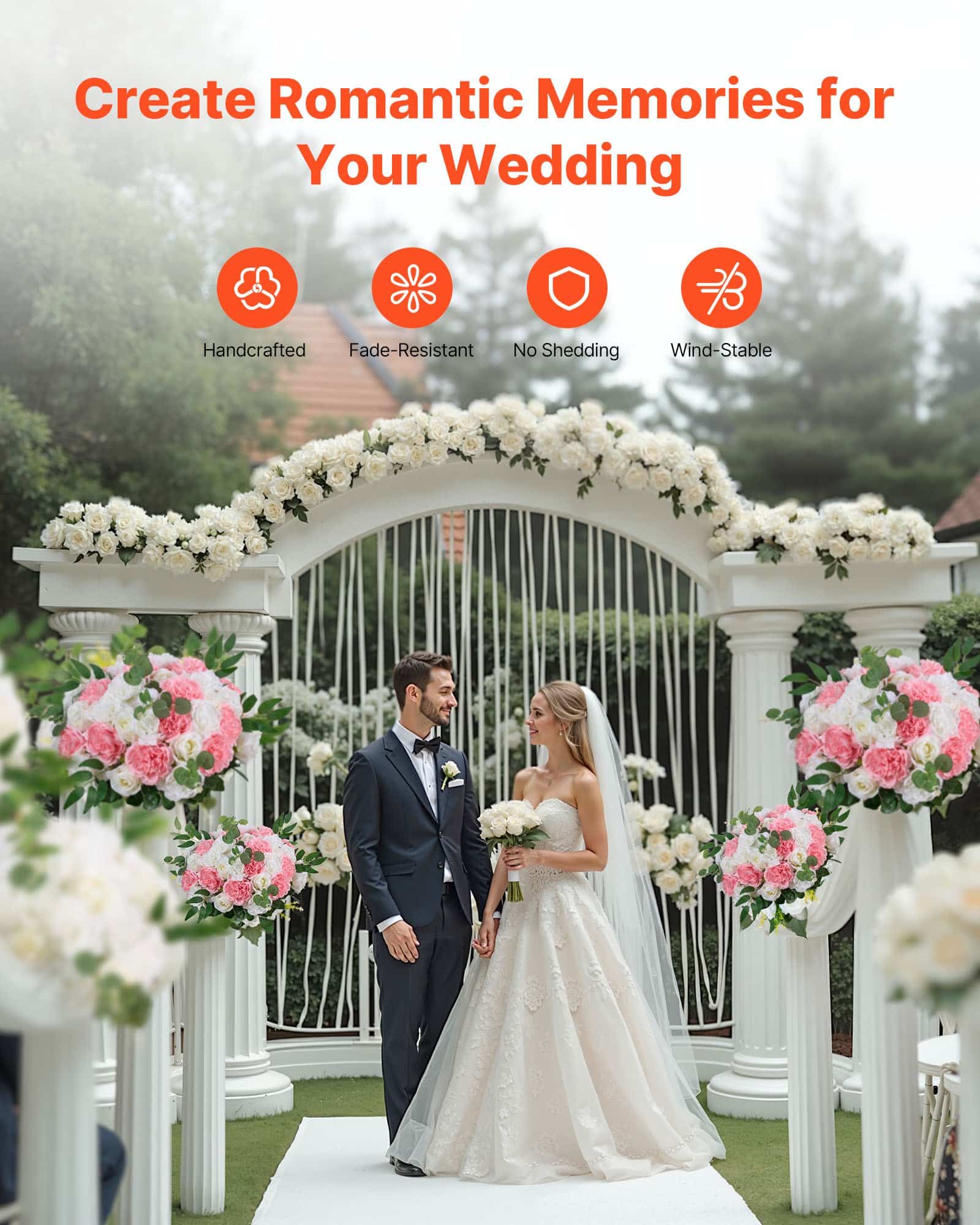 VEVOR 10 PCS 450 mm Artificial Rose Flower Balls – Pink & White Wedding Centerpieces, Table Décor, Home Arrangements — изображение 6
