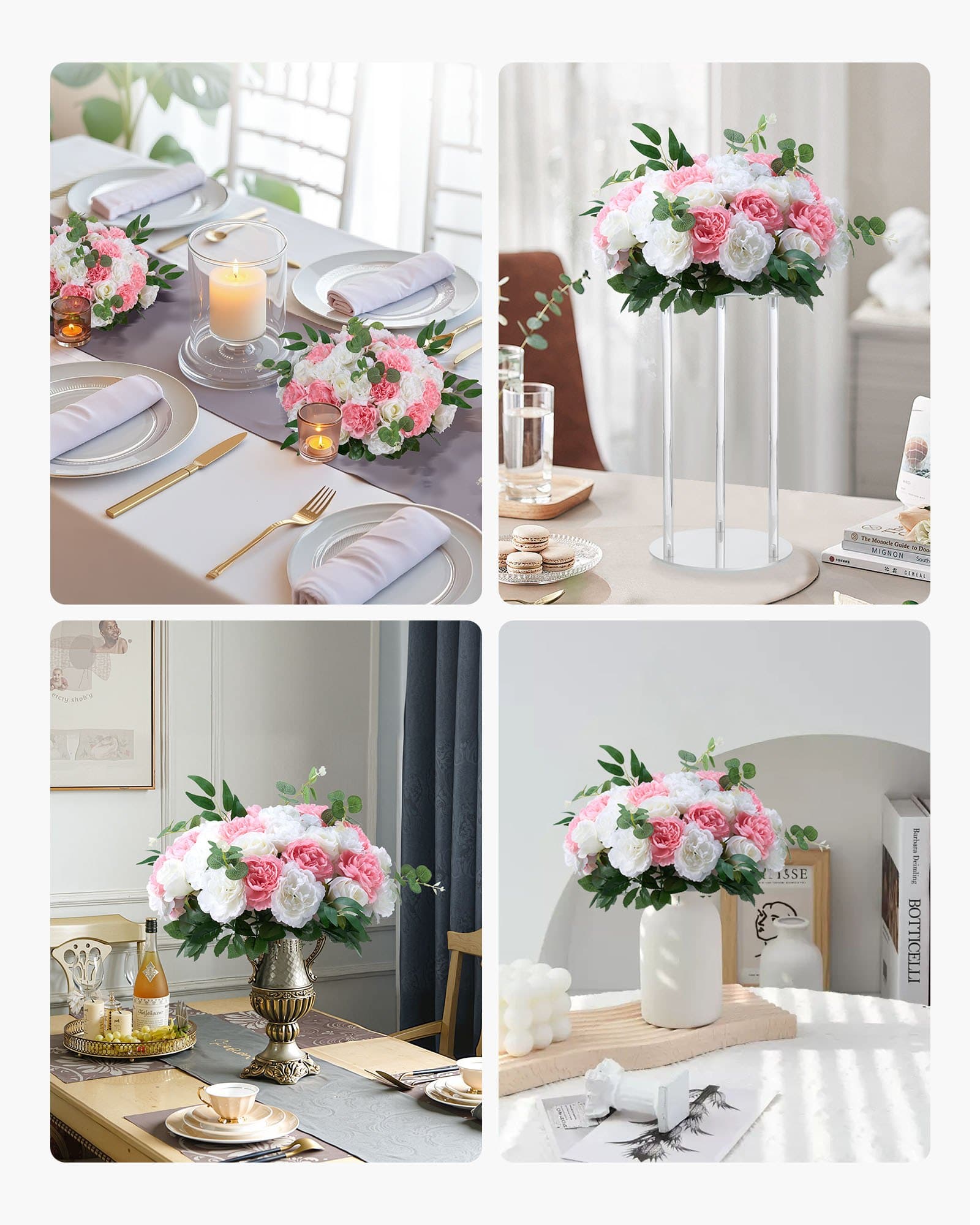 VEVOR 10 PCS 450 mm Artificial Rose Flower Balls – Pink & White Wedding Centerpieces, Table Décor, Home Arrangements — изображение 7