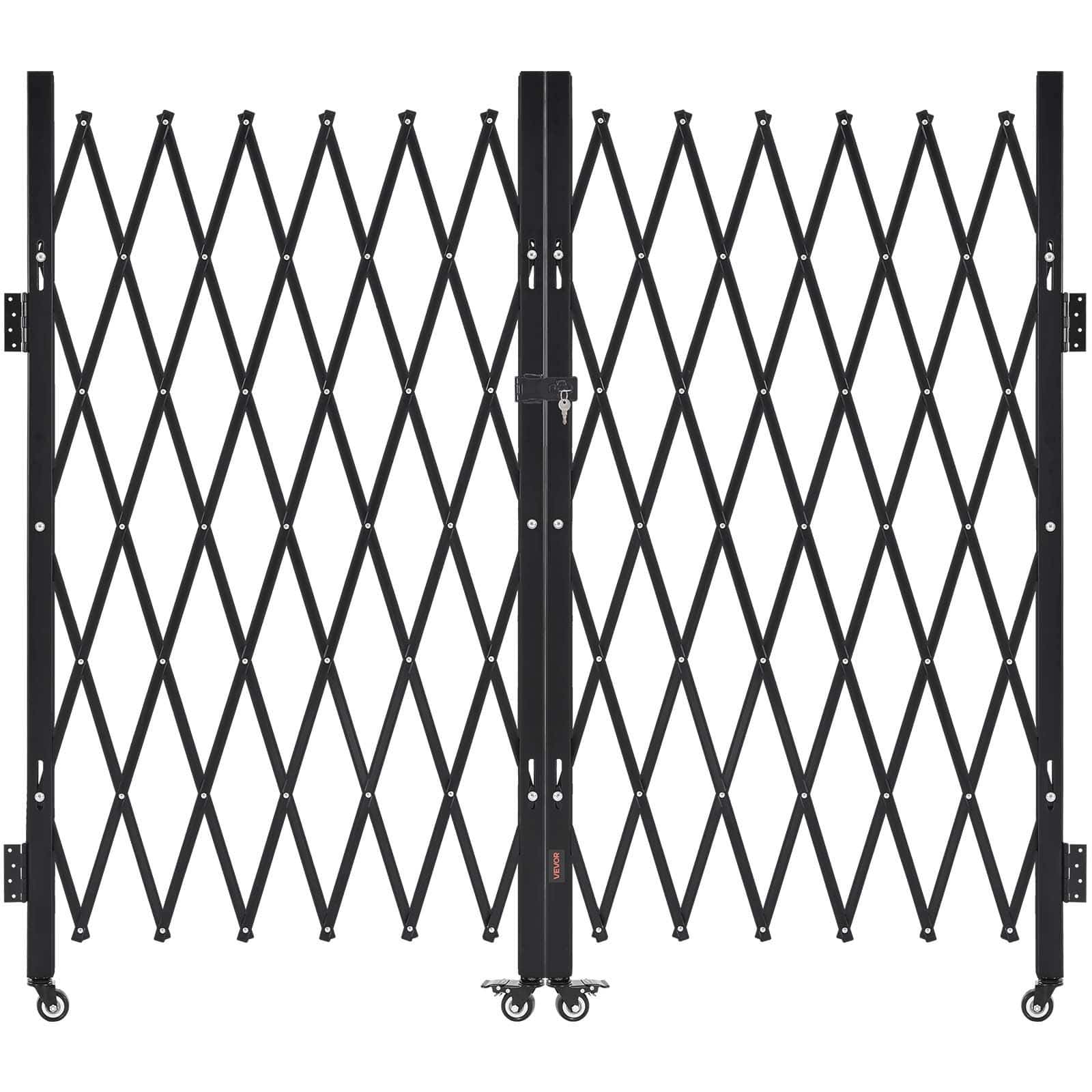 VEVOR 320×160.5 cm Lockable Folding Steel Security Gate with Casters, Retractable Scissor Gate for Garage, Warehouse, Pool