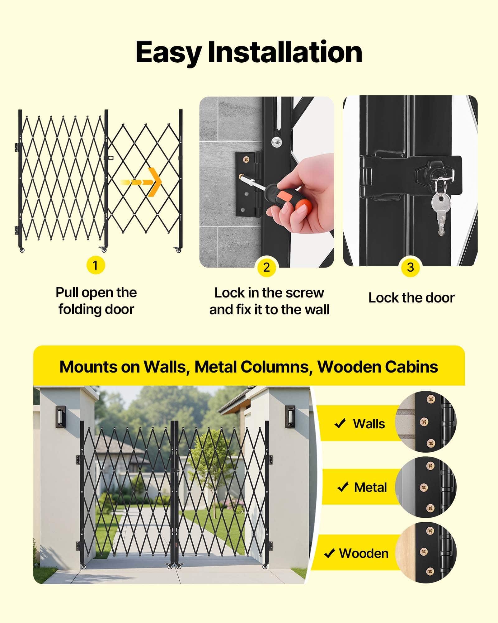 VEVOR Double Folding Steel Security Gate 330×160.5 cm, Lockable with ...