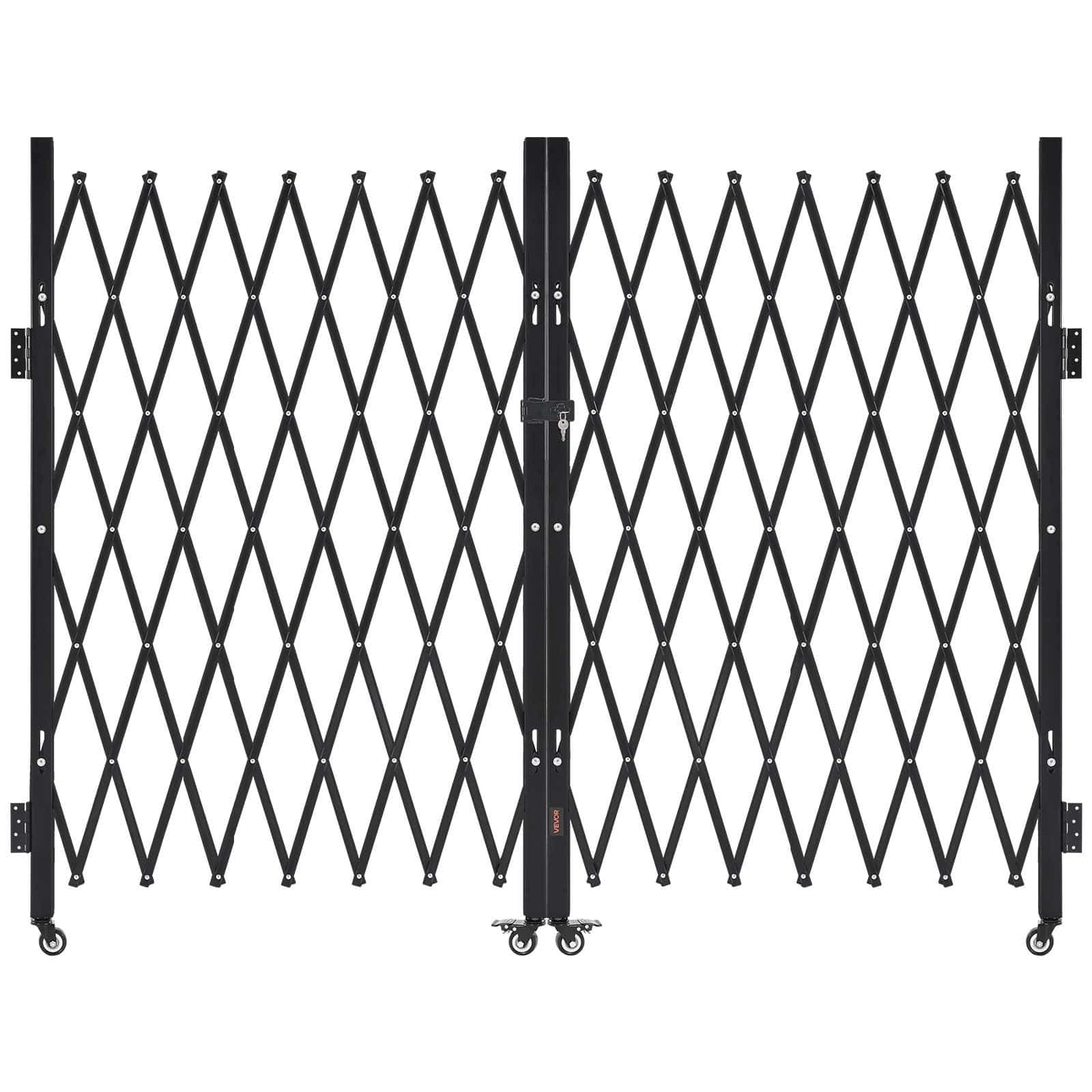 VEVOR Double Folding Steel Security Gate 330×160.5 cm, Lockable with Swivel Casters for Garage, Warehouse & Entry Safety