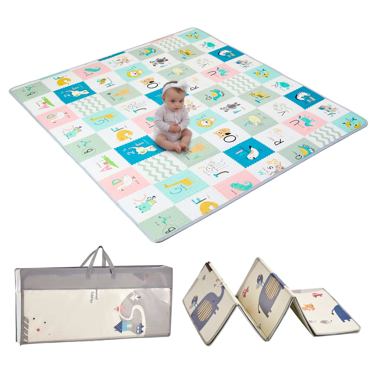 VEVOR Extra Large 180x200 cm Baby Play Mat, Foldable Waterproof Foam Crawling Mat with Travel Bag, Reversible & Non-Slip