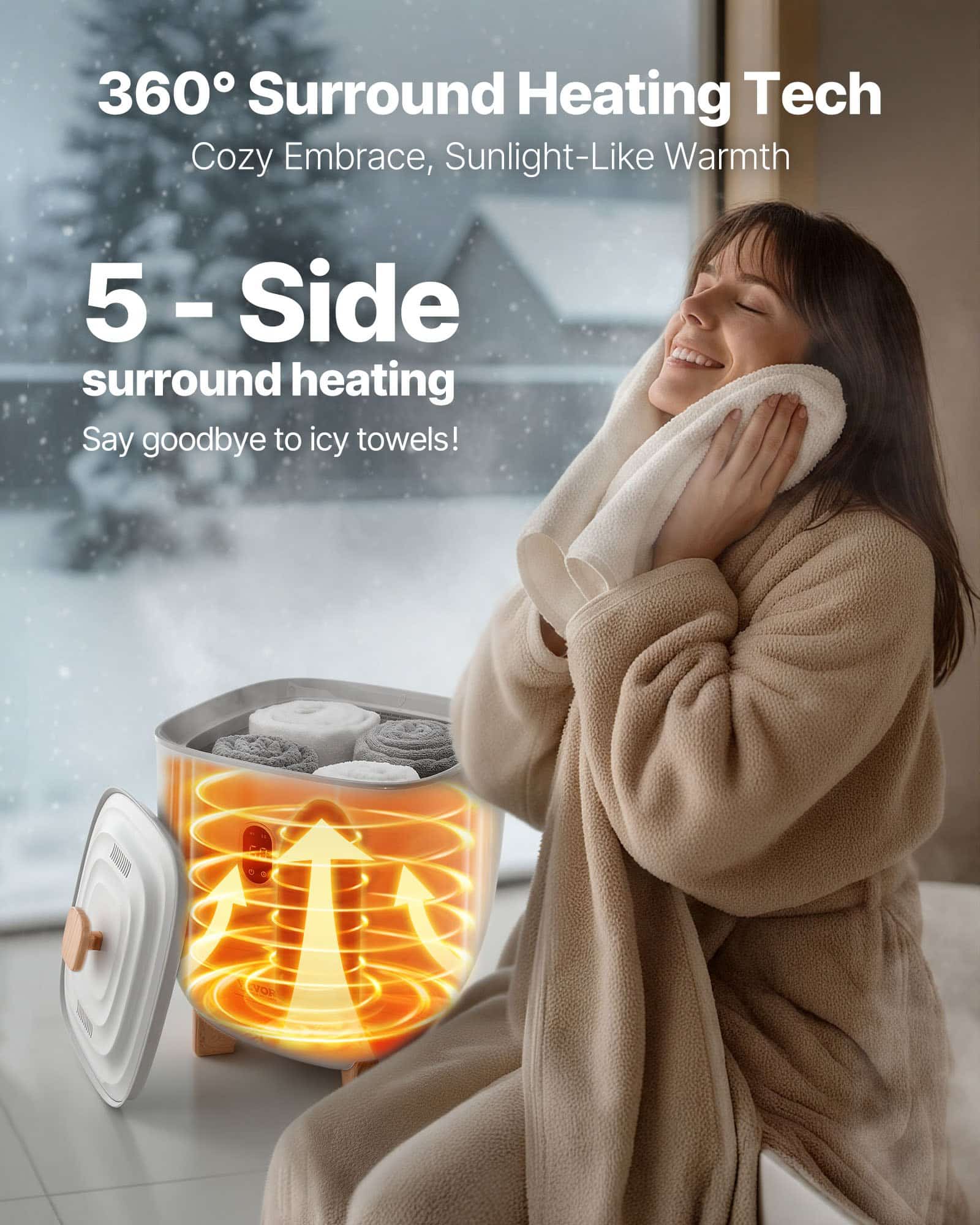 VEVOR 25L Towel Warmer Bucket with Auto Shut-Off, 2 Temp Settings & Timer, Fits 5 Large Towels, for Bathroom & Spa Use - Pilt 3