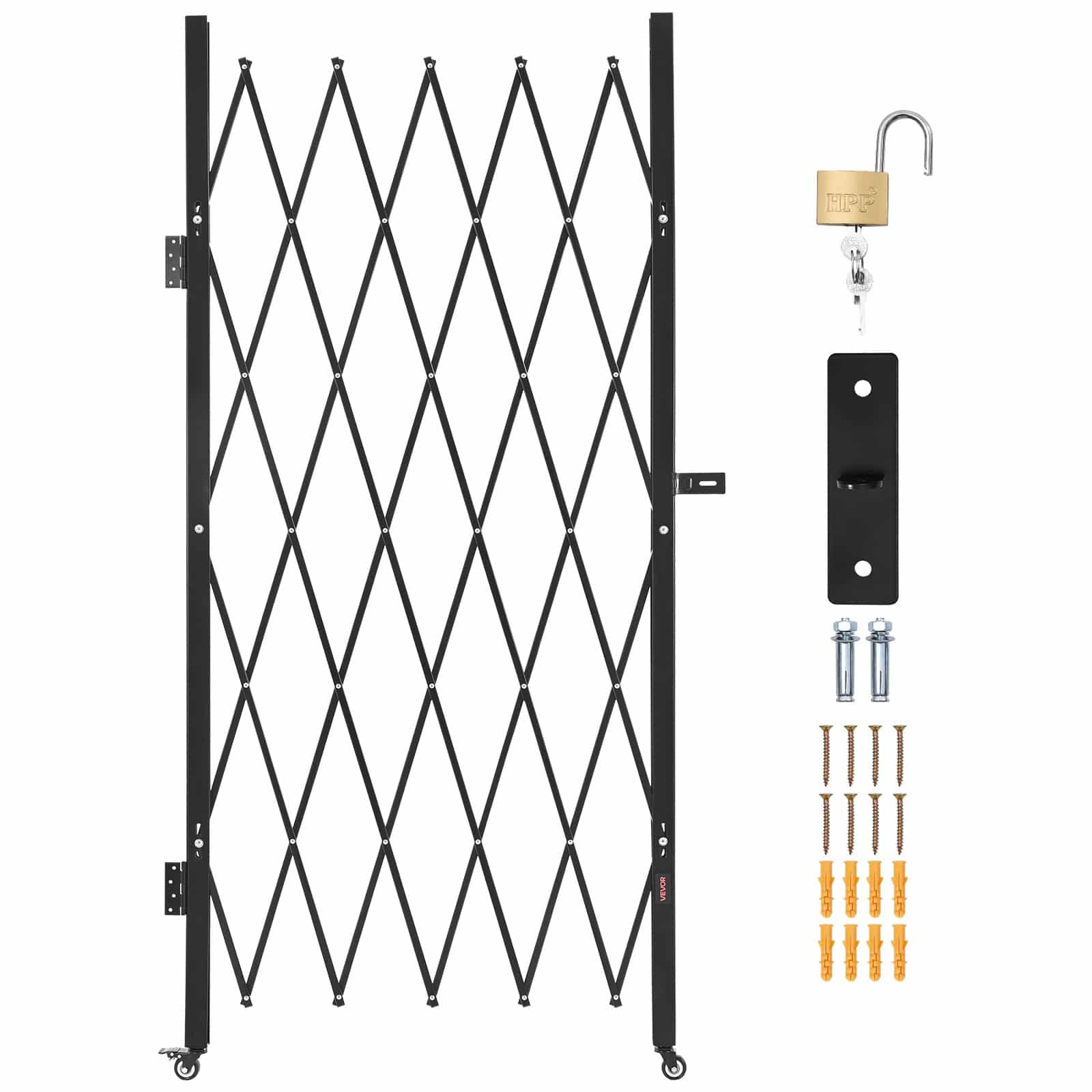 VEVOR Folding Steel Security Gate with Lock & Swivel Casters, 126×197.5 ...