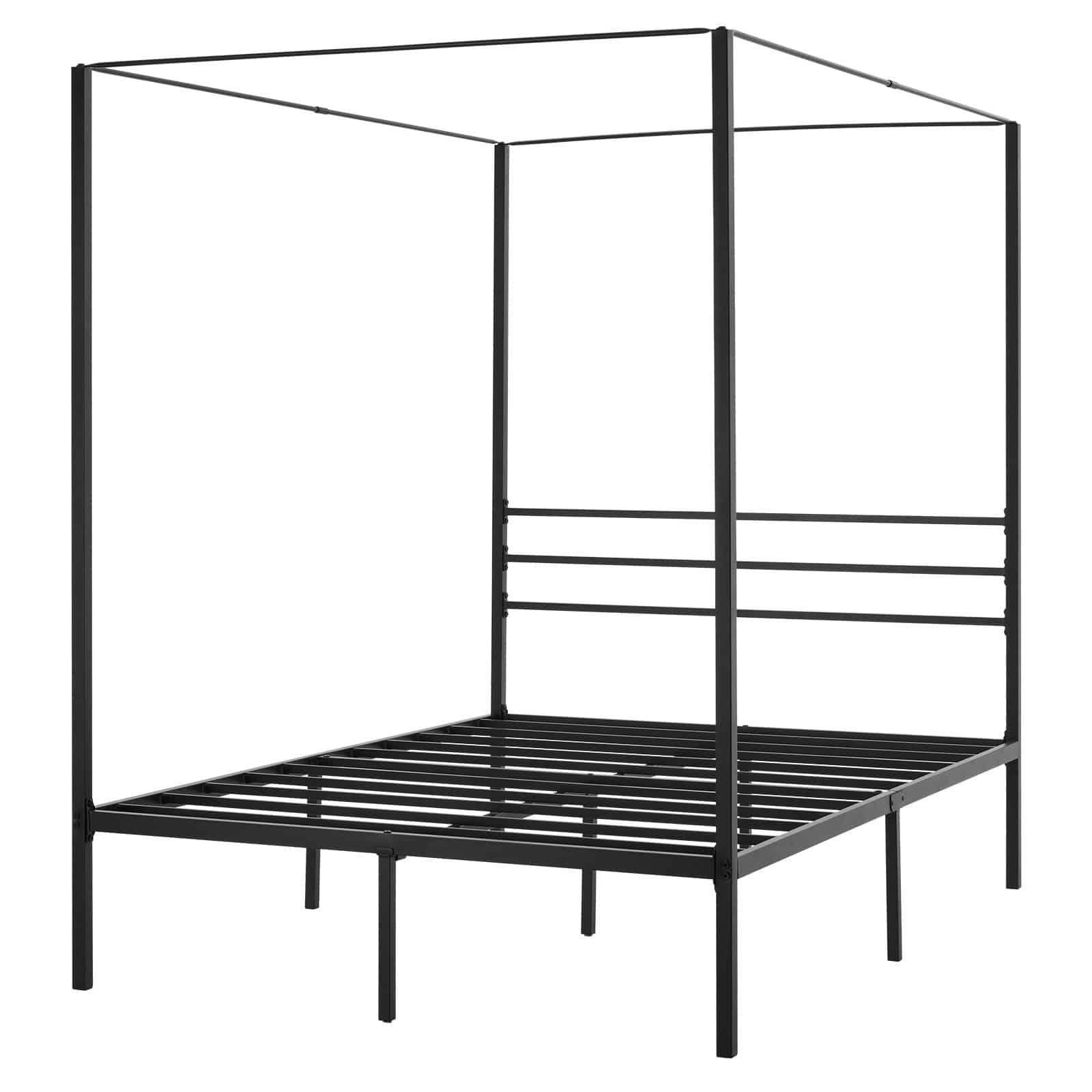 VEVOR Full Size Black Metal Canopy Bed Frame with 4-Post Design, Steel Slats, 1965x1370x1830mm, 12.4in Storage, No Box Spring – Paveikslėlis 9