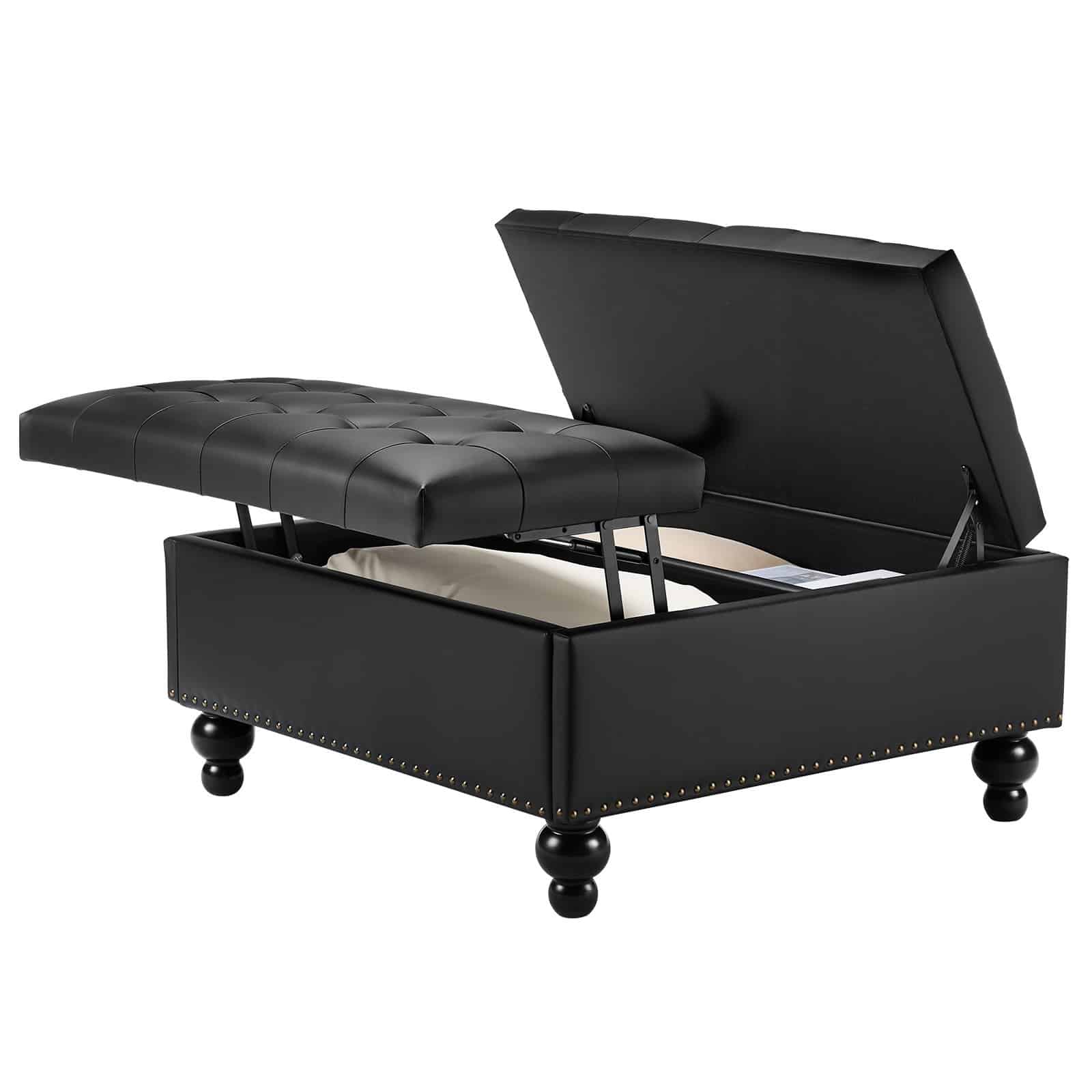 VEVOR 88 cm Black PU Leather Storage Ottoman – Square Lift-Top Coffee Table Bench with Tufted Design for Living Room/Bedroom — изображение 9