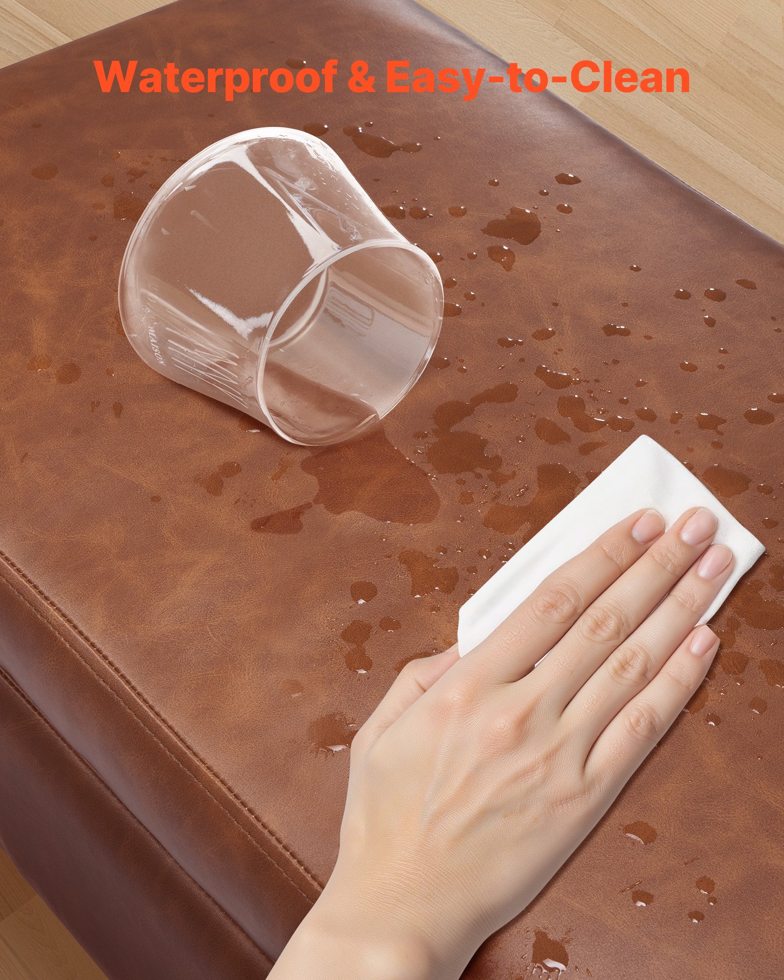 VEVOR Brown PU Leather Storage Ottoman Bench with Soft-Close Lid, 300kg Load, 101.5cm, for Entryway, Bedroom, Living Room — attēls 6