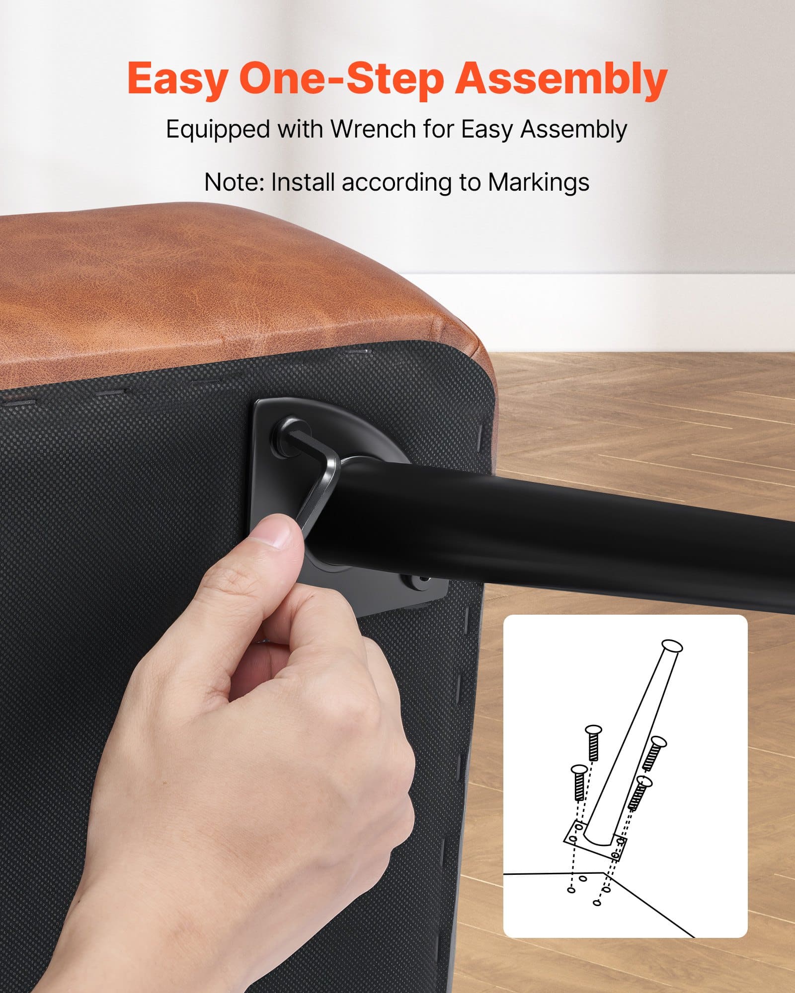 VEVOR Brown PU Leather Storage Ottoman Bench with Soft-Close Lid, 300kg Load, 101.5cm, for Entryway, Bedroom, Living Room — attēls 7