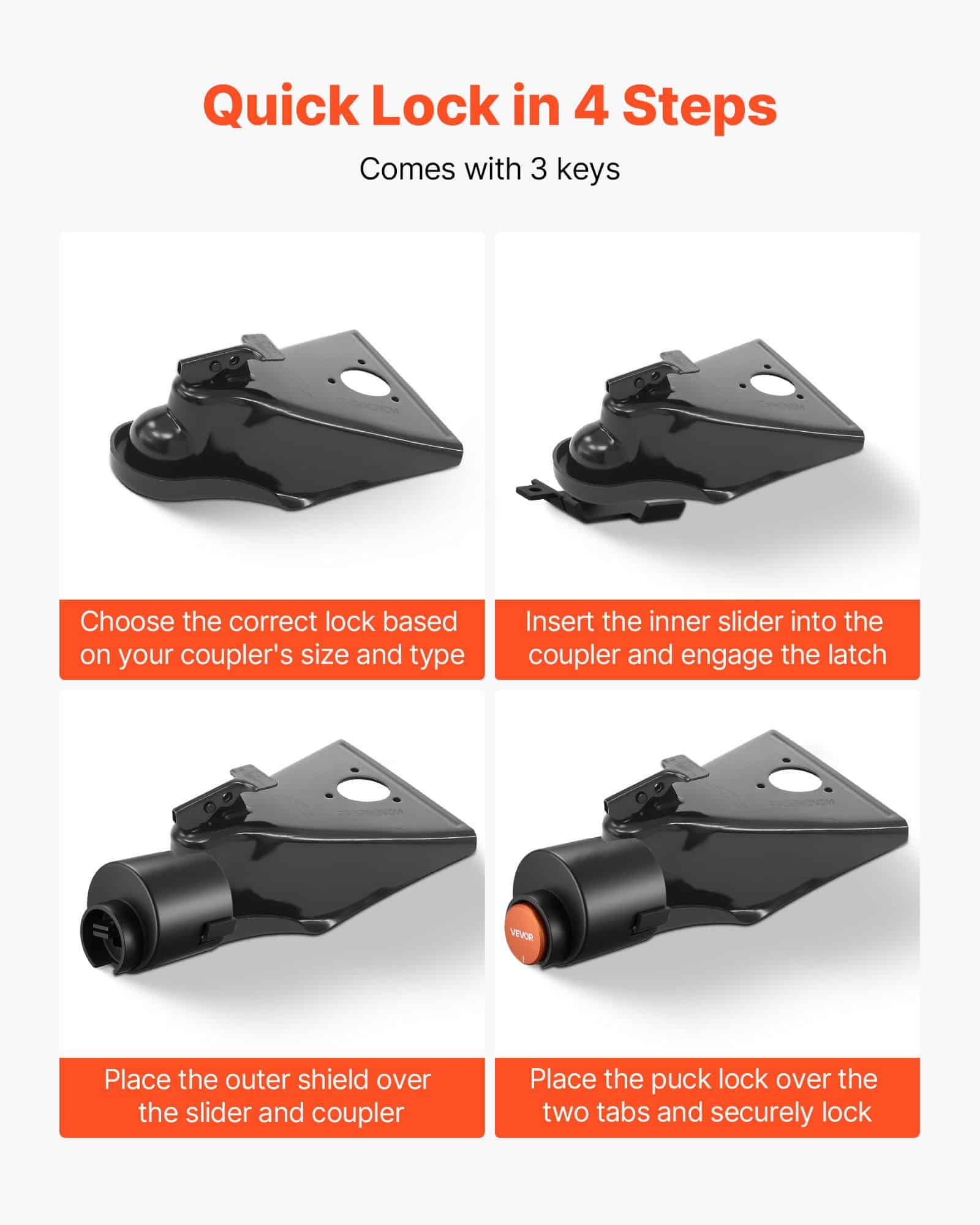 VEVOR Heavy Duty 58.6 mm Trailer Hitch Lock, Anti-Theft Coupler Lock with 3 Keys, Rust-Resistant for RV, Boat, Trailer — изображение 4