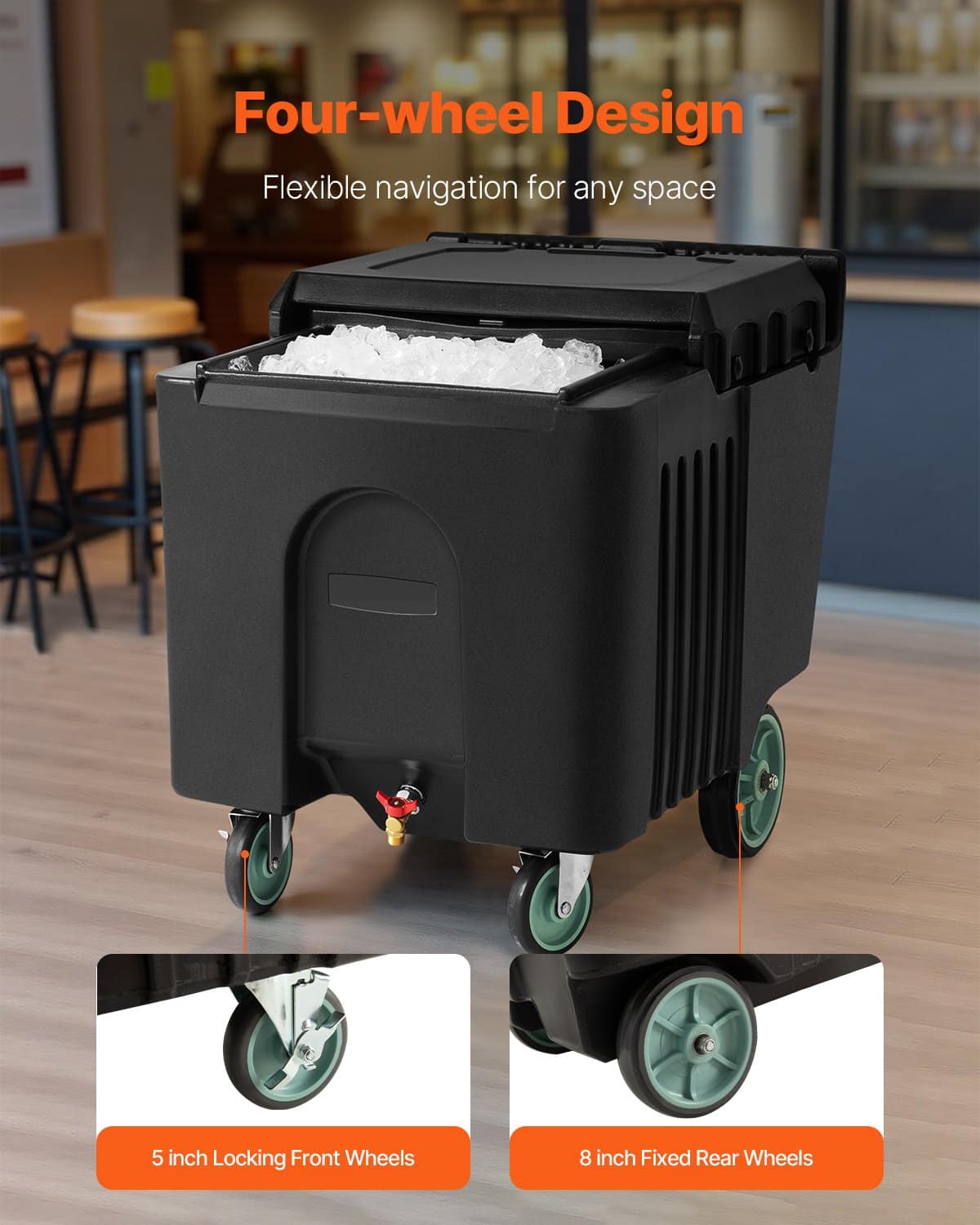 VEVOR 56.7 kg Commercial Ice Bin with Wheels, 620x430x440 mm Insulated Ice Caddy with Sliding Lid for Catering & Bars - Зображення 5