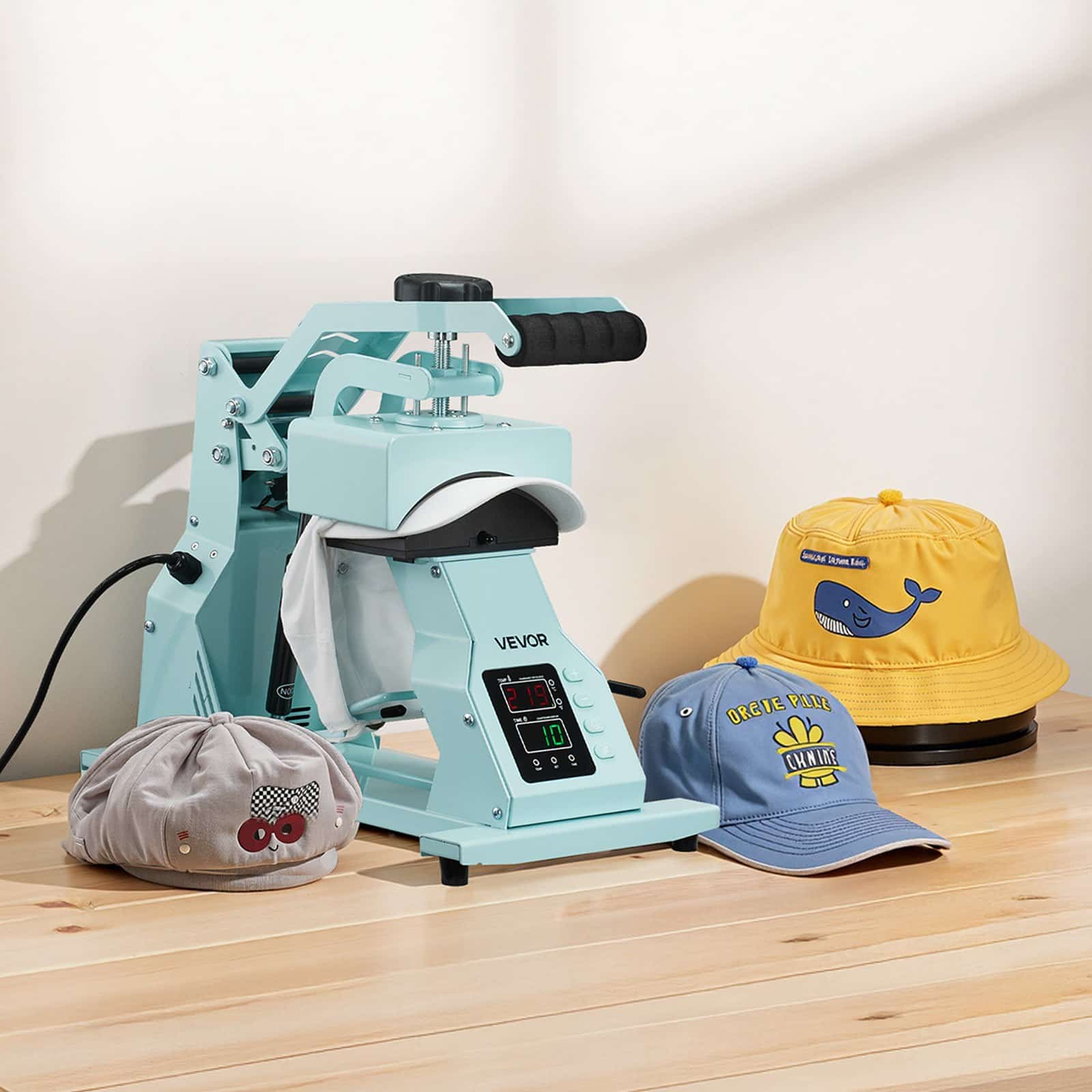 VEVOR 4-in-1 Hat Heat Press Machine with 4 Interchangeable Platens, Digital Temp/Time Control, for Caps, Headbands, Green – Paveikslėlis 8