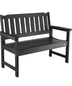 VEVOR Outdoor Bench 128 cm, Seats 2-3, 363 kg Capacity, Weatherproof Polystyrene with Backrest & Armrests, Black