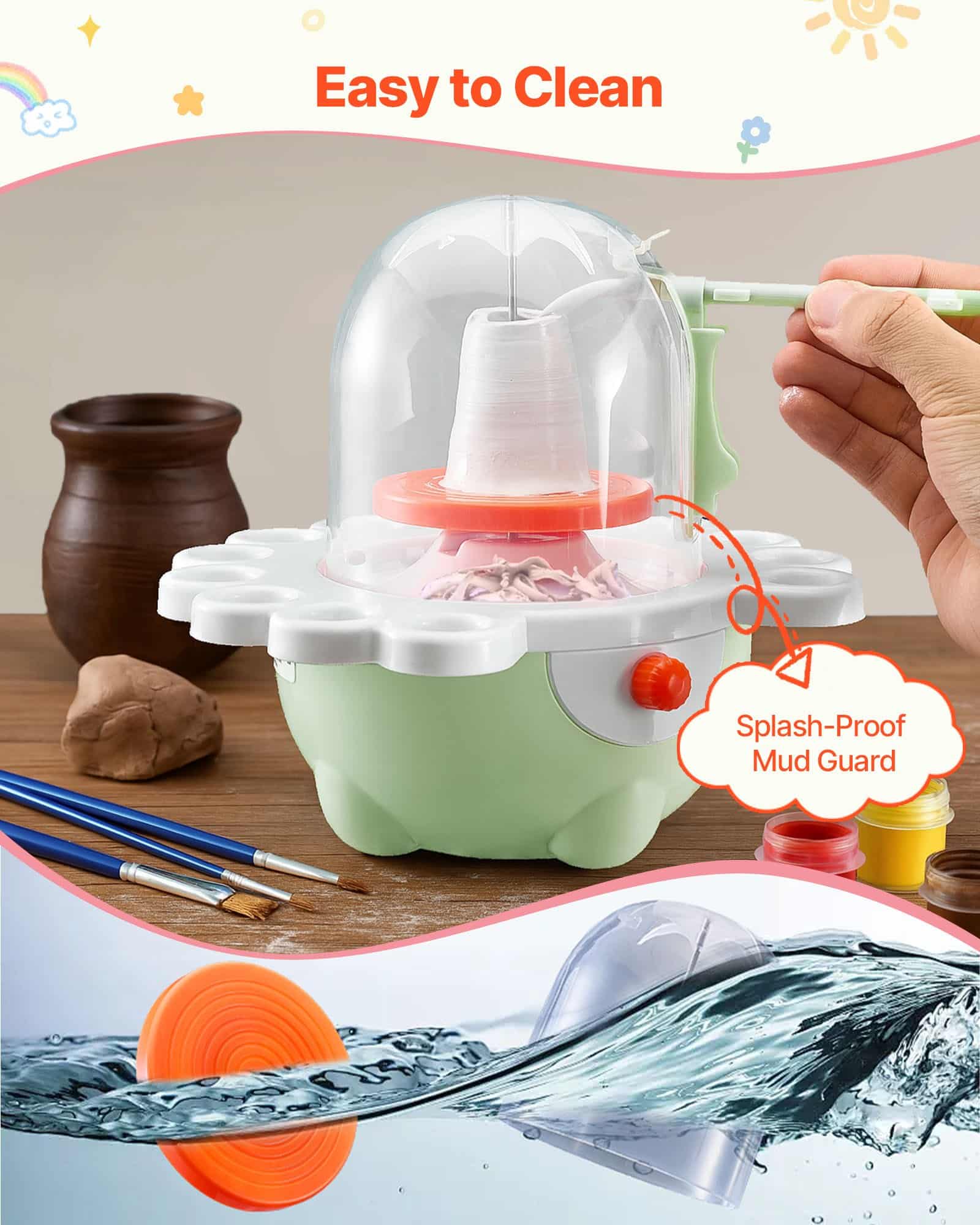 VEVOR Mini Pottery Wheel Set for Kids, 50 mm & 80 mm Turntables, Adjustable Speed, Full Clay Sculpting Kit, Green — Attēls 5