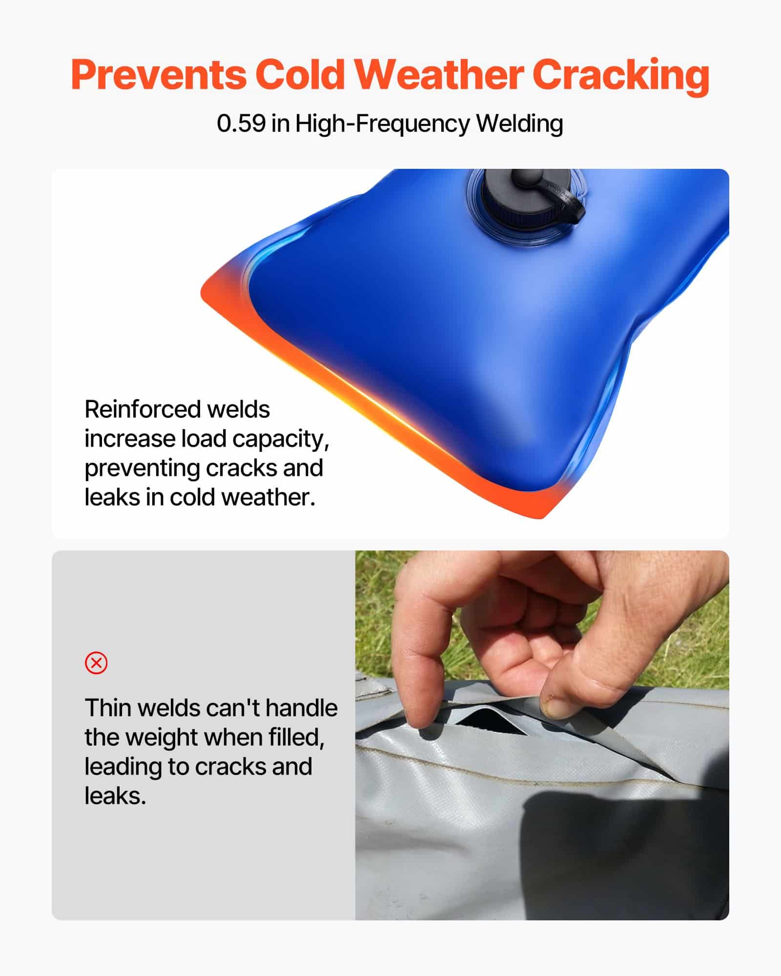 VEVOR 6-Pack 2400mm Pool Cover Water Bags with 4 Corner Tubes, 0.4mm PVC, Leakproof Weights for Winter Inground Pool Covers — изображение 4