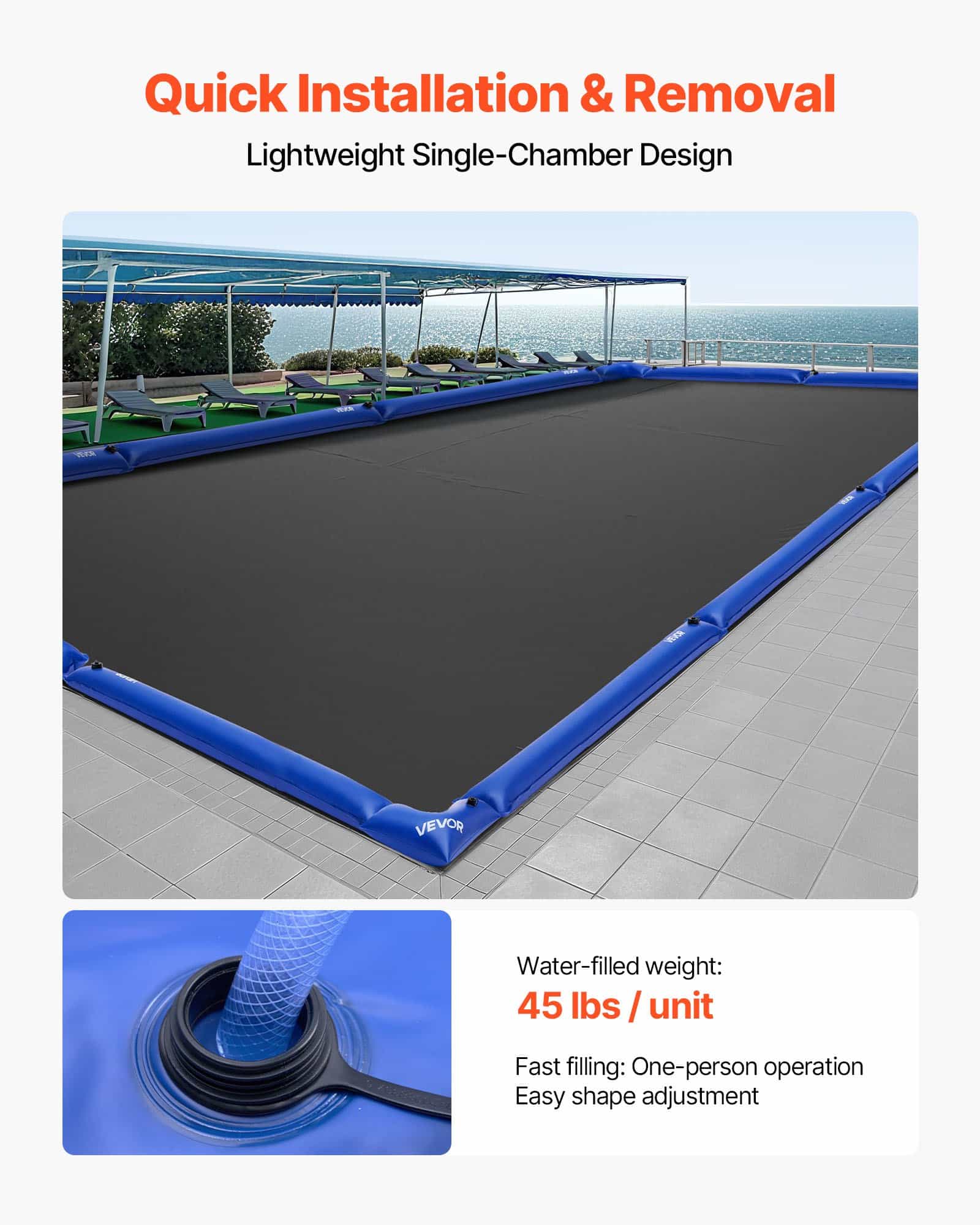 VEVOR 6-Pack 2400mm Pool Cover Water Bags with 4 Corner Tubes, 0.4mm PVC, Leakproof Weights for Winter Inground Pool Covers — изображение 6
