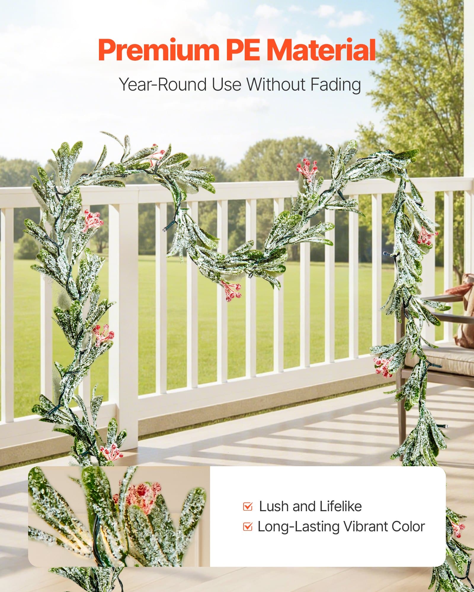 VEVOR 2011 mm Christmas Garland with LED Lights, Realistic Greenery, Olive Leaves & Berries, Indoor/Outdoor Xmas Decor — attēls 4