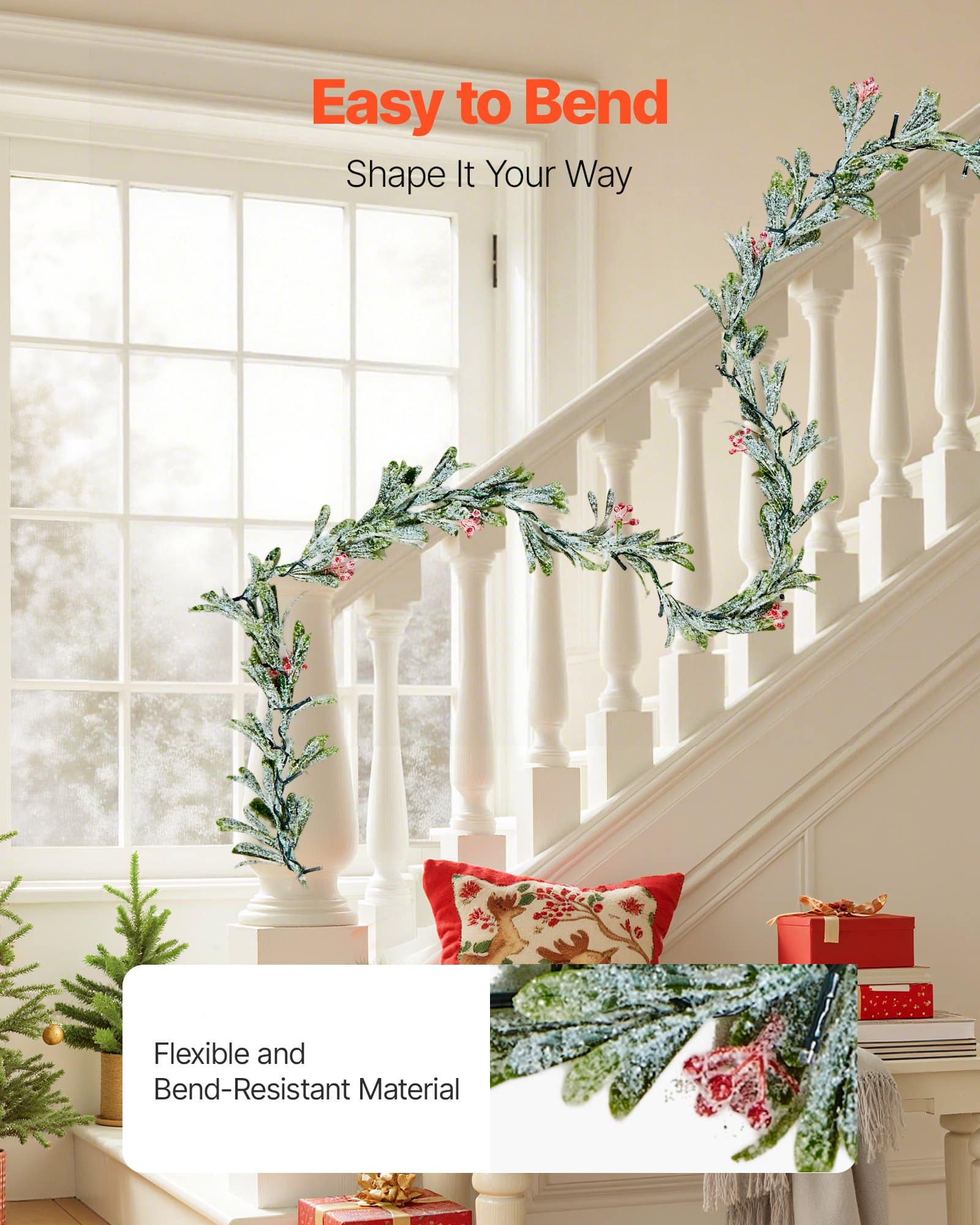 VEVOR 2011 mm Christmas Garland with LED Lights, Realistic Greenery, Olive Leaves & Berries, Indoor/Outdoor Xmas Decor — attēls 5