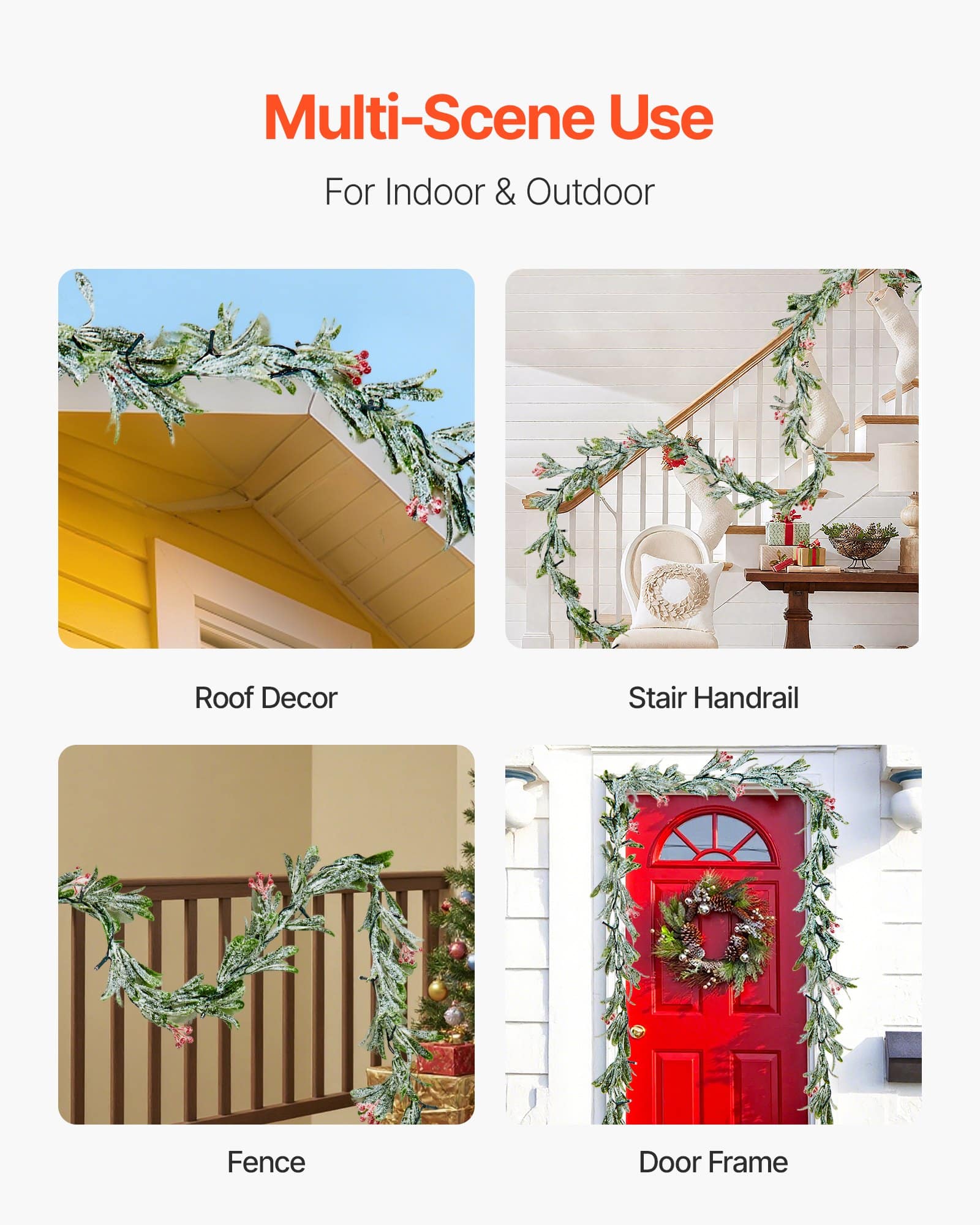VEVOR 2011 mm Christmas Garland with LED Lights, Realistic Greenery, Olive Leaves & Berries, Indoor/Outdoor Xmas Decor — attēls 6