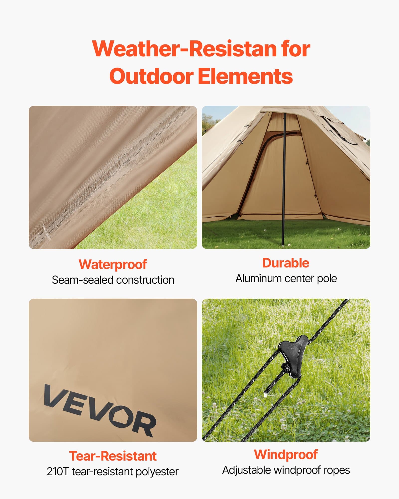 VEVOR 4-6 Person Winter Tipi Tent with Stove Jack, Waterproof 4-Season Canvas Camping Shelter, 4.6m Diameter, Portable & Lightweight — изображение 4