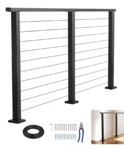 VEVOR 198 см комплект кабельного ограждения с 89 см матовым черным стальным поручнем, обрезаемый, для лестниц, террас, балконов