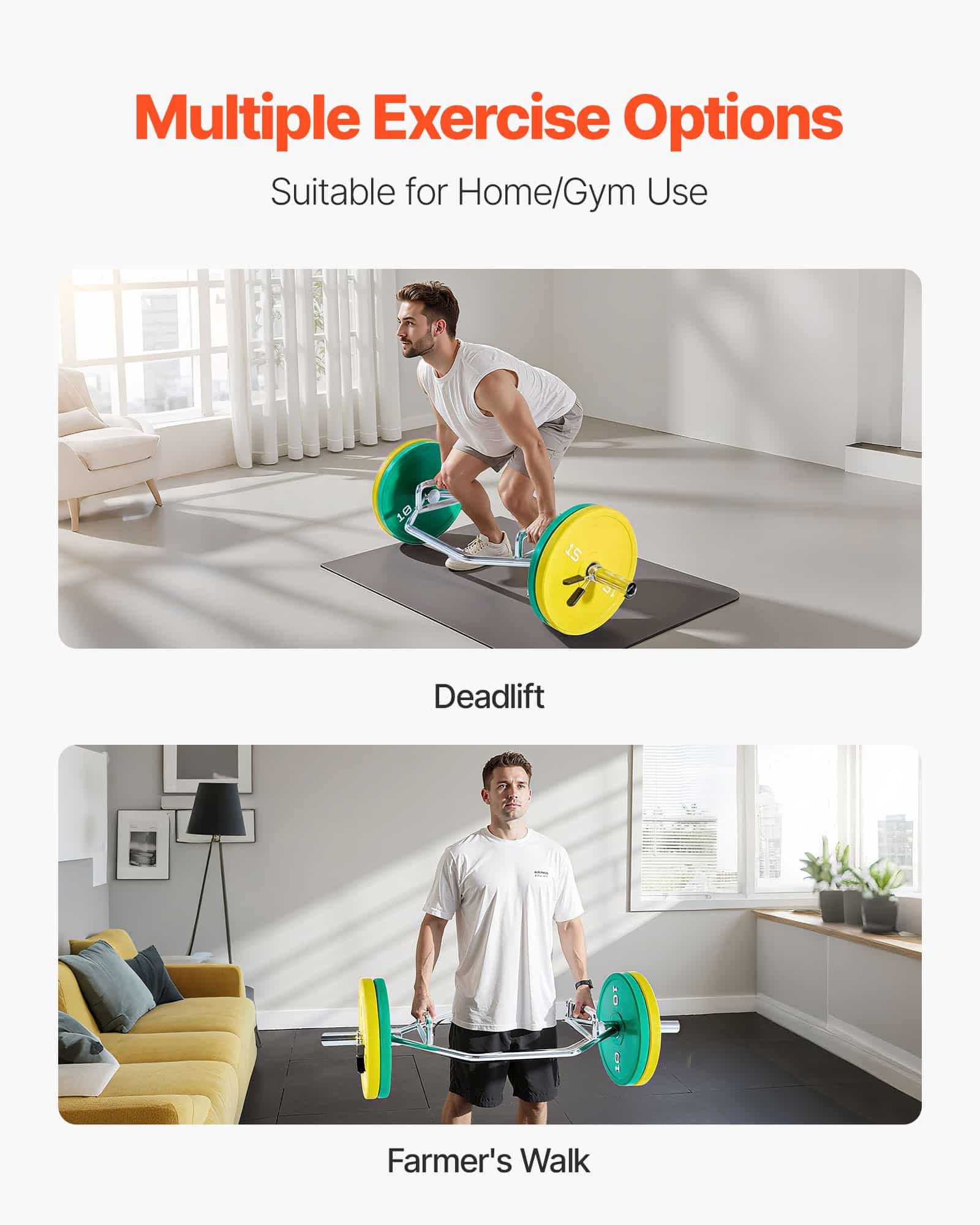 VEVOR Hex Trap Barbell 50mm, 360kg Capacity, Knurled Grip, Strength Training Bar for Squats, Deadlifts, Shoulder Press, Silver — attēls 3