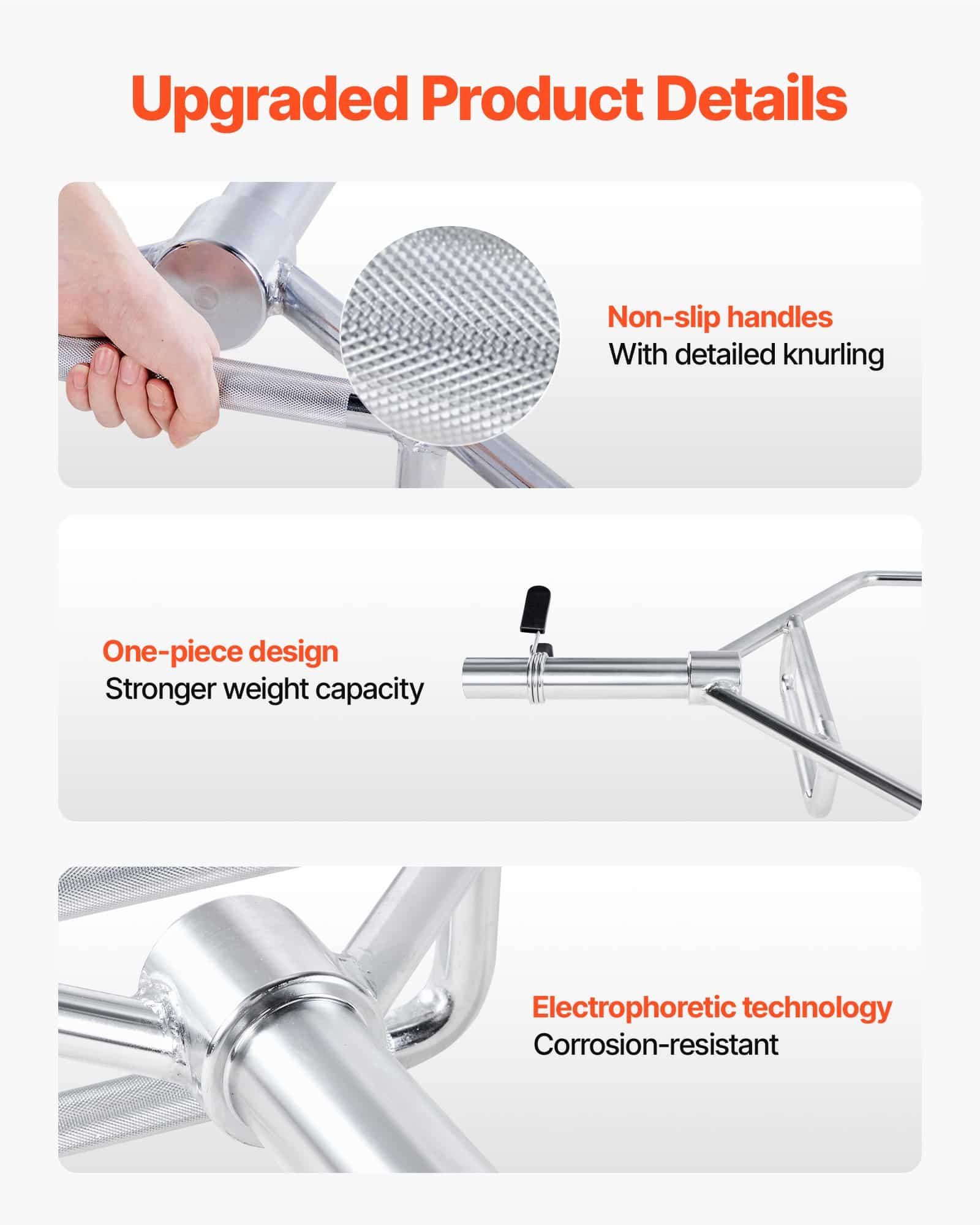 VEVOR Hex Trap Barbell 50mm, 360kg Capacity, Knurled Grip, Strength Training Bar for Squats, Deadlifts, Shoulder Press, Silver — attēls 5