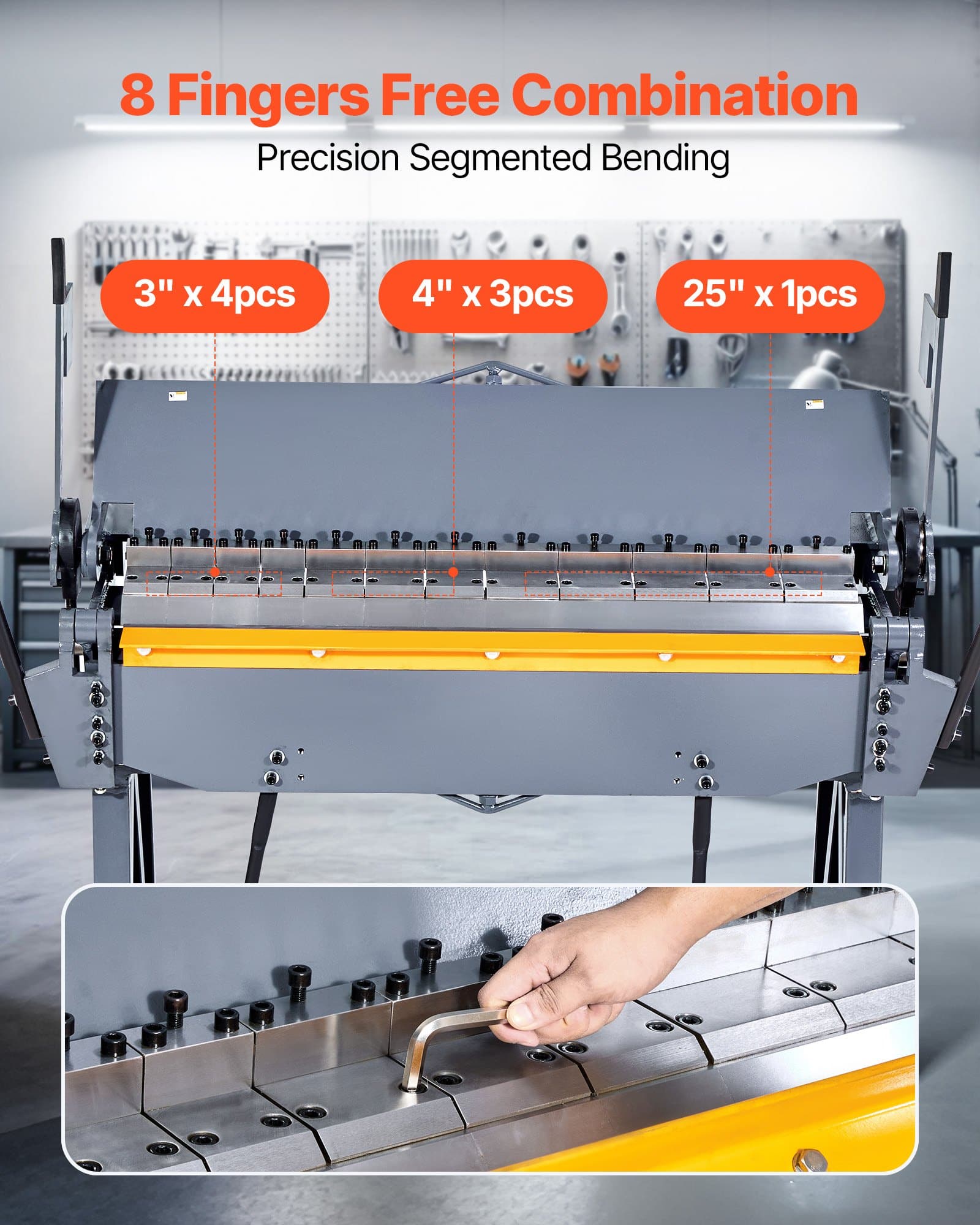 VEVOR 1220 mm Box and Pan Brake, 2.5 mm Steel Capacity, 0–135° Adjustable, 8-Finger Heavy-Duty Bender for Sheet Metal — attēls 4
