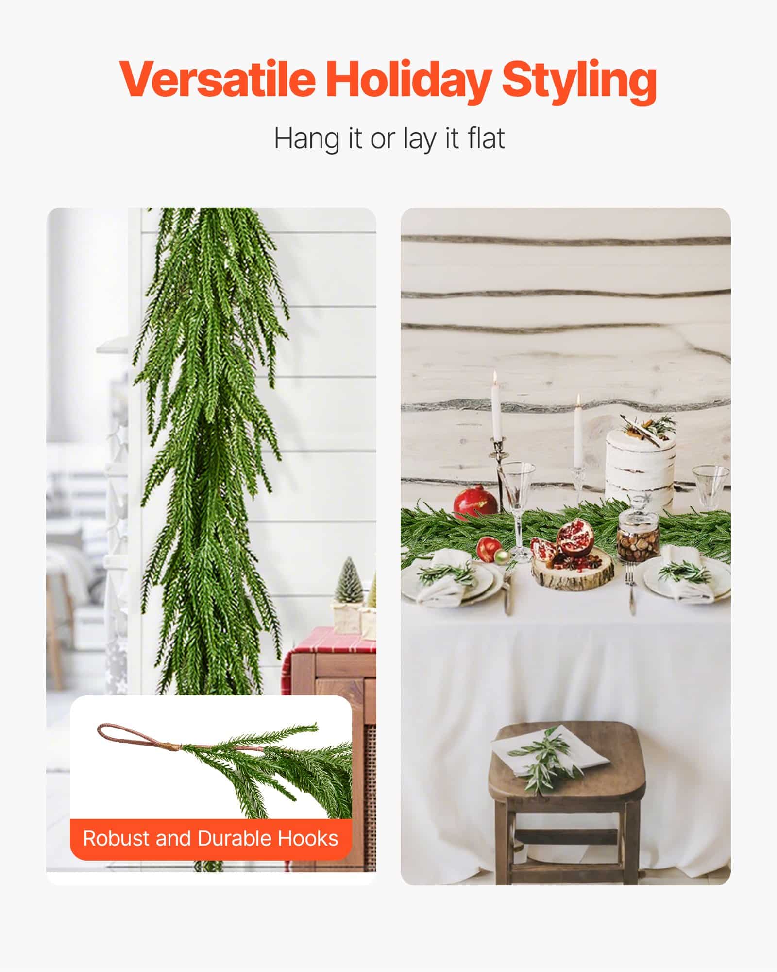 VEVOR 1524 mm Artificial Norfolk Pine Christmas Garland – Realistic Evergreen for Indoor/Outdoor Holiday Decoration - Pilt 3