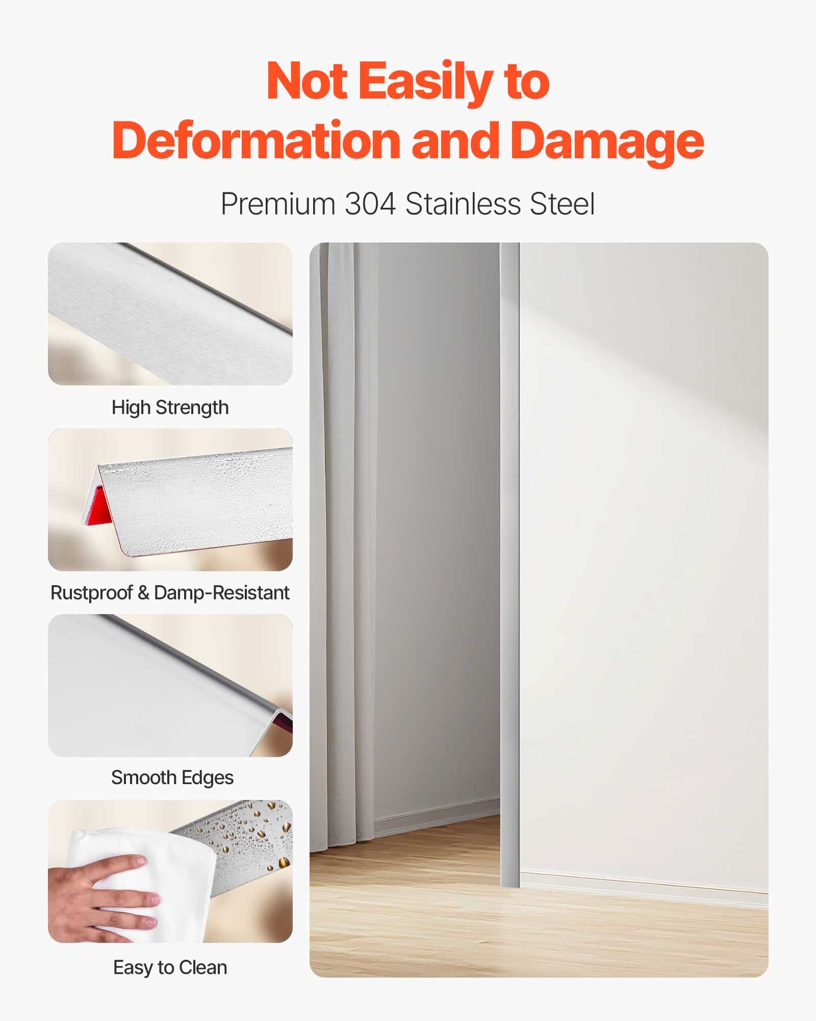 VEVOR 304 Stainless Steel Wall Corner Guards 50x50x1217mm, 10-Pack, 90° Edge Protectors with 3M Tape for Home & Commercial Use — изображение 3