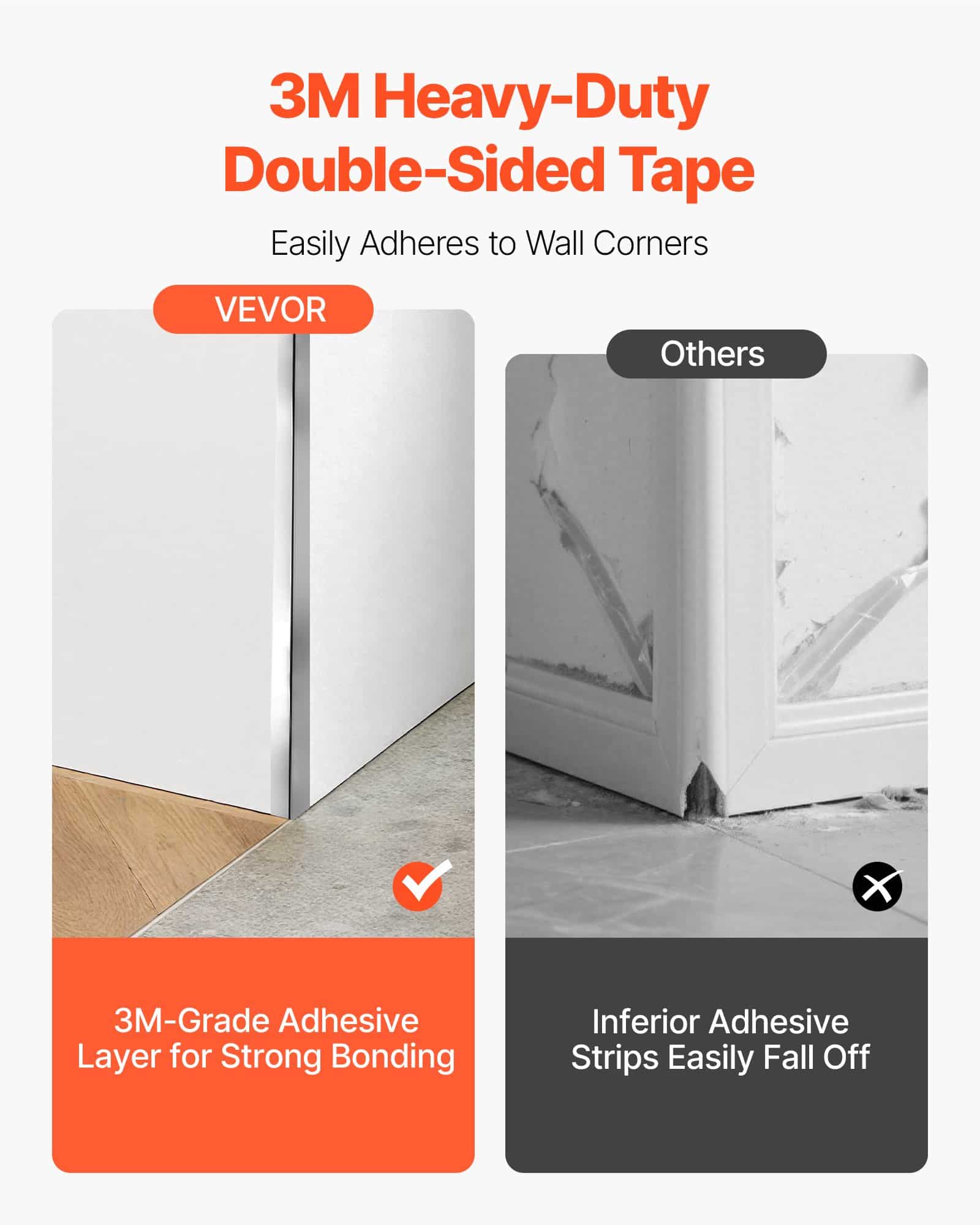 VEVOR 304 Stainless Steel Wall Corner Guards 50x50x1217mm, 10-Pack, 90° Edge Protectors with 3M Tape for Home & Commercial Use — изображение 5