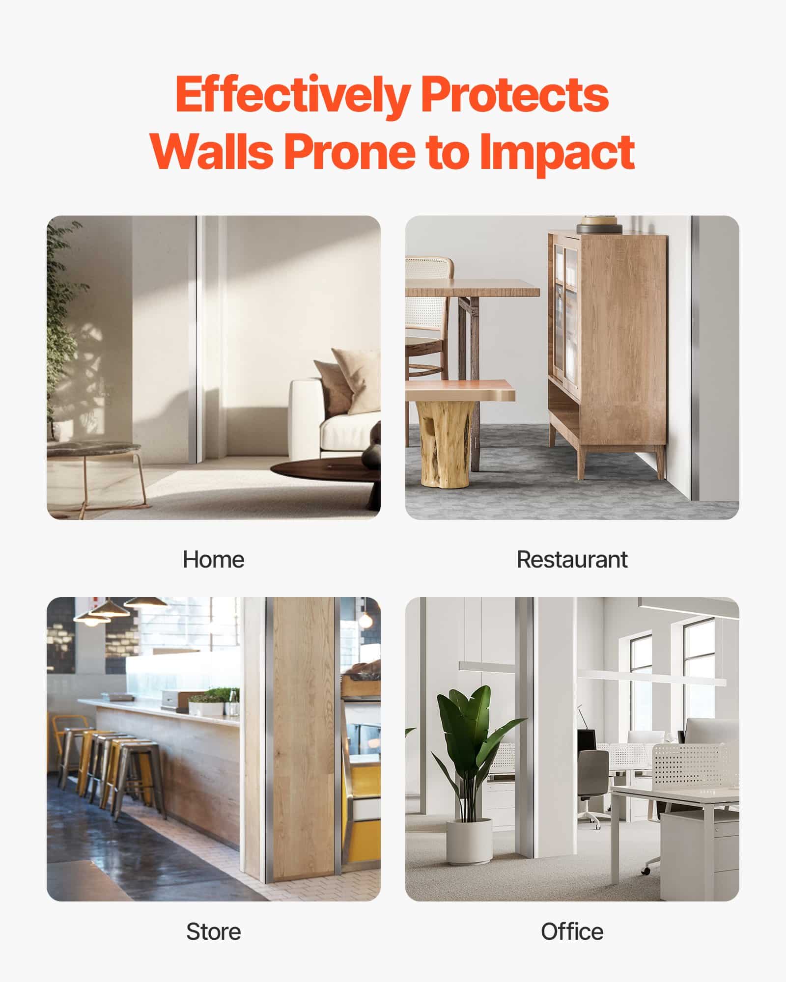 VEVOR 304 Stainless Steel Wall Corner Guards 50x50x1217mm, 10-Pack, 90° Edge Protectors with 3M Tape for Home & Commercial Use — изображение 6