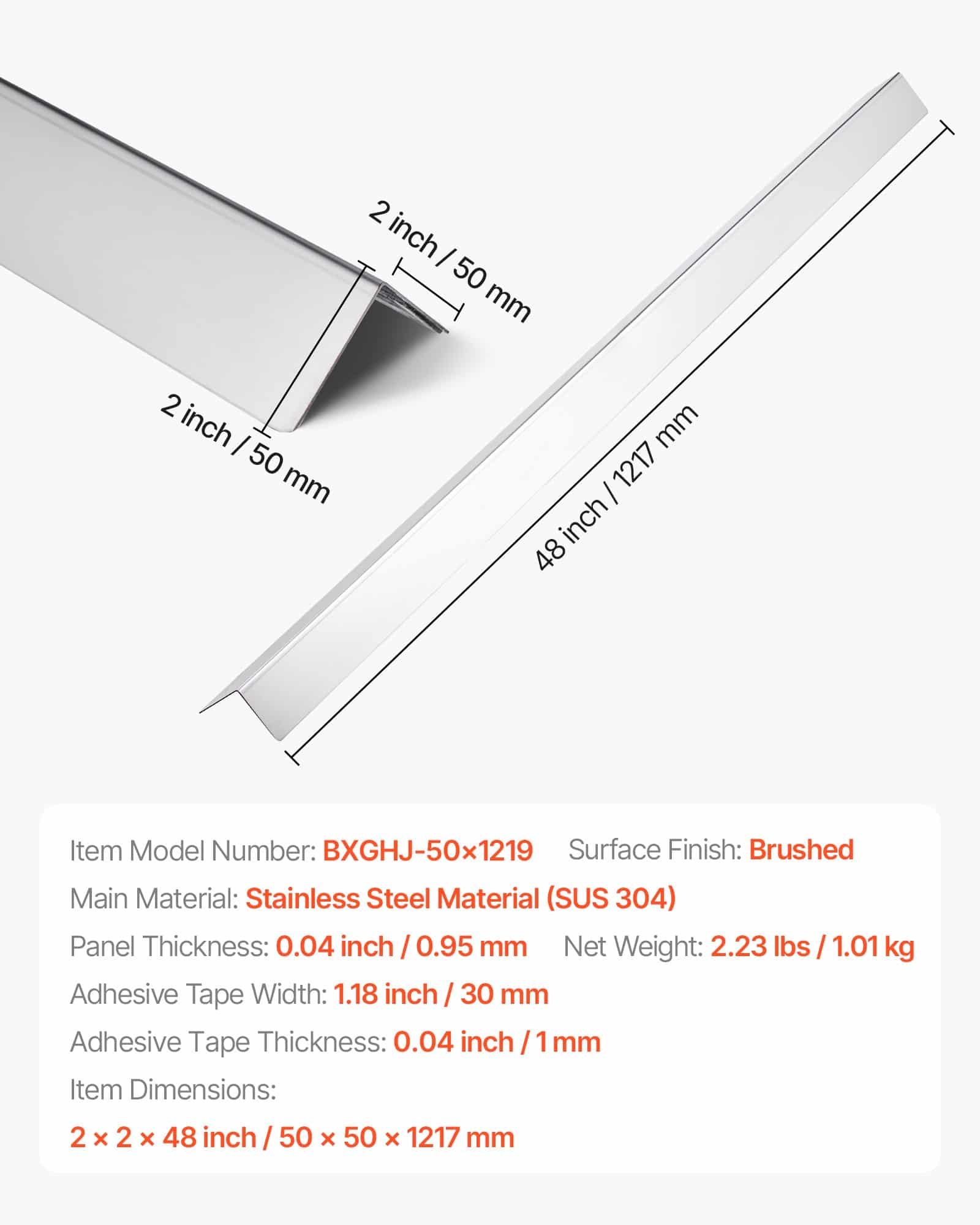 VEVOR 304 Stainless Steel Wall Corner Guards 50x50x1217mm, 10-Pack, 90° Edge Protectors with 3M Tape for Home & Commercial Use — изображение 7