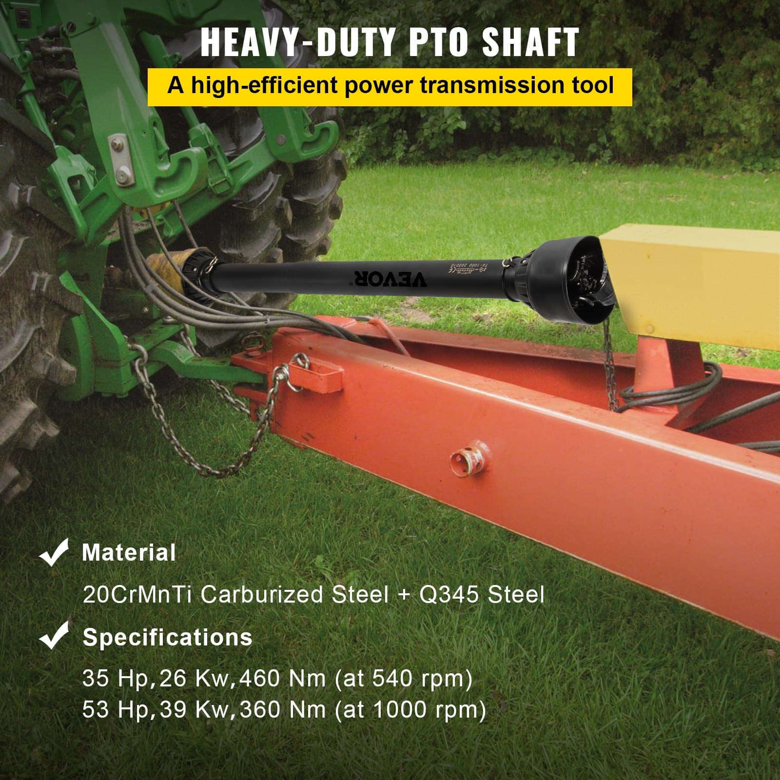 VEVOR T4 PTO Drive Shaft 1-3/8" 6-Spline x Round End, Telescopic 1100–1550mm, 35HP/53HP for Tractors & Agricultural Tools — изображение 2