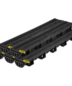 VEVOR Траншейна дренажна система 5-Pack, 14, 5x8 см HDPE Канальні стоки з решітками та кінцевими кришками для саду, під’їзної дороги, гаража, чорного кольору