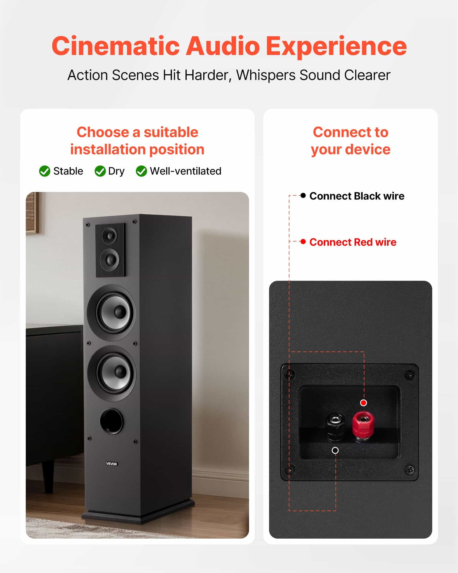 VEVOR 3-Way Passive Floorstanding Speakers Pair, 145W Peak Power, Dual ...