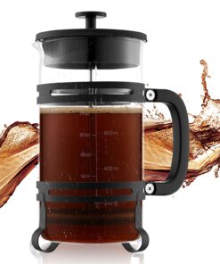 кофейный кофемашина VEVOR 1L с французским прессом, фильтр из боросиликатного стекла и нержавеющей стали, холодный заварной и чайный пресс, серебро
