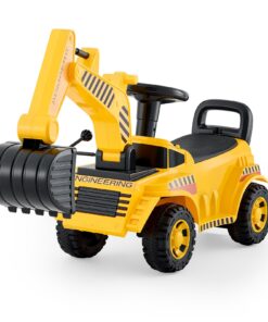 VEVOR Toddler Ride-On Excavator Car with Helmet & Music, Foot-to-Floor Push Toy for 19–36 Months, 25kg Load, Yellow