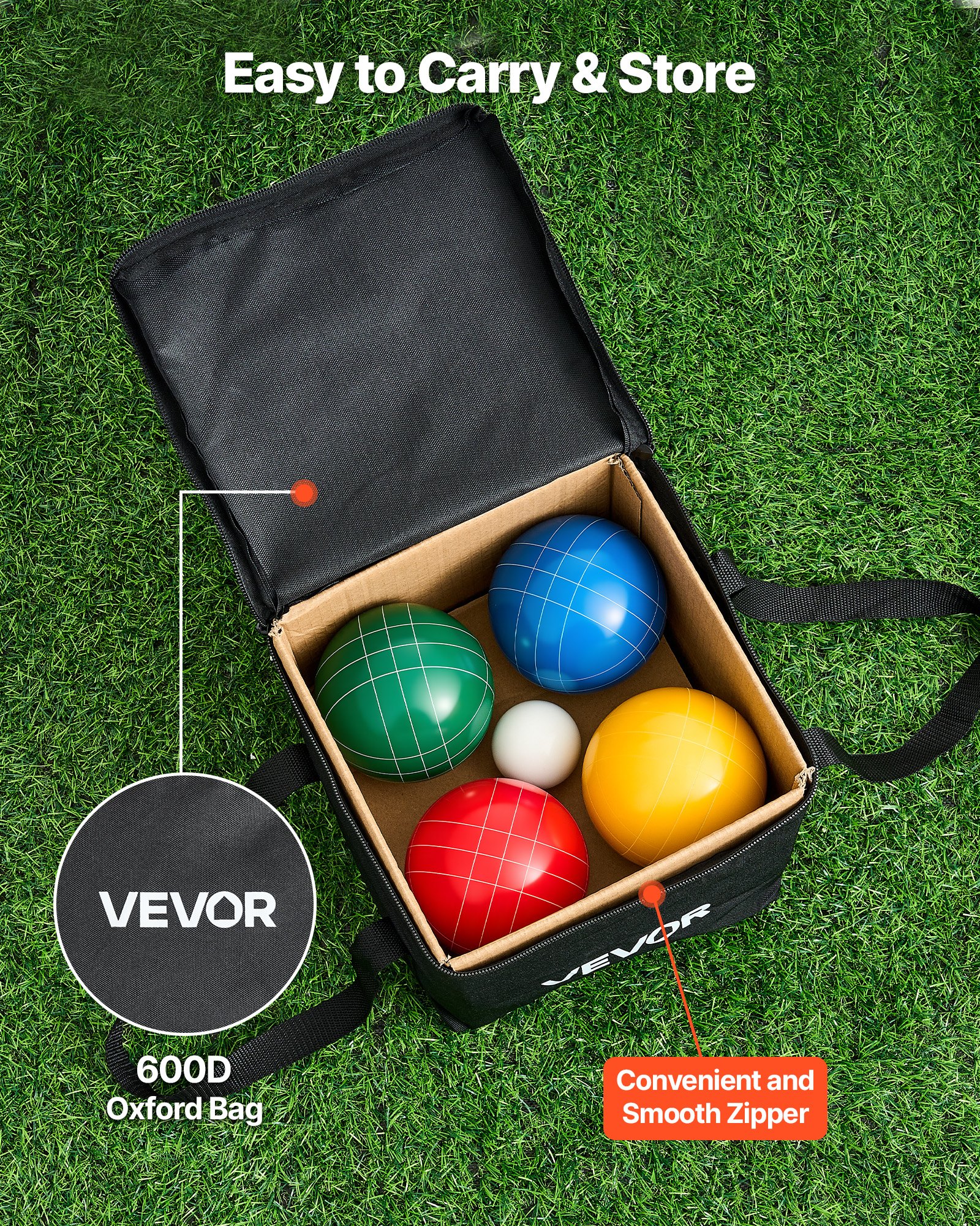 VEVOR Bocce Ball Set 100 mm – 8 Resin Balls, Pallino, Bag & Rope – Outdoor Game for 2–8 Players, Beach/Lawn/Backyard Fun - Image 5