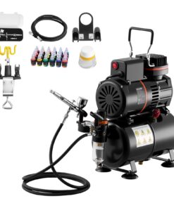 VEVORi aerodünaamilise harja komplekt 0,3 mm düüsiga, 1/6 HP kompressor ja paak, kahetoimeline aerodünaamiline pintsel, koogile, mudelitele, küüntele, kunstiprojektidele