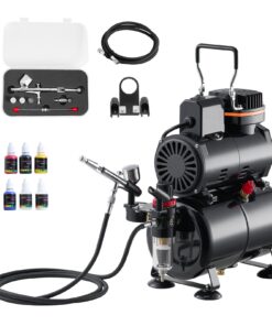VEVOR 1/6 HP kahetoimeline õhuharja komplekt kompressori ja paagiga, 3 düüsi (0,2,0,5 mm), kookide, mudelite, küünte ja kunstiprojektide jaoks