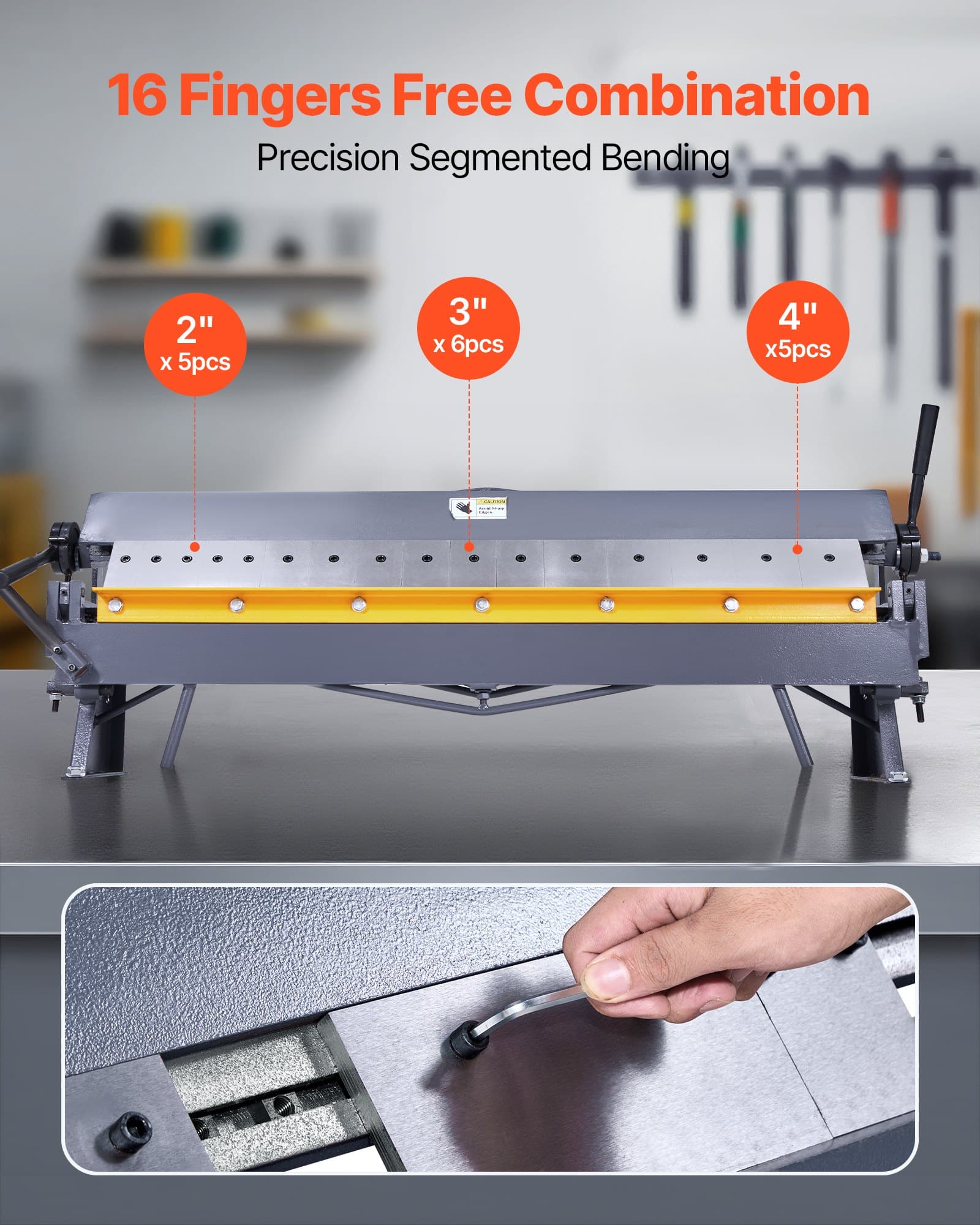 VEVOR 1220 mm Sheet Metal Box and Pan Brake, 1.5 mm Mild Steel, 0–135° Adjustable, 16 Fingers, Heavy-Duty Metal Bender — изображение 4