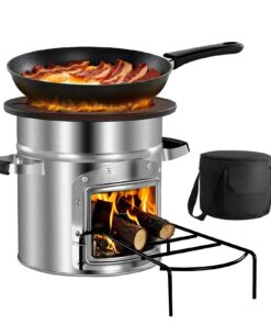 VEVOR Stainless Steel Camping Rocket Stove, Portable Wood-Burning Stove with Carrying Bag for Outdoor Cooking & Hiking