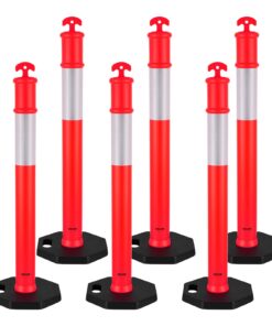 VEVOR 6-Pack 1140 mm Traffic Delineator Posts with Reflective Strips and Weighted Base – Red Safety Cones for Construction & Parking
