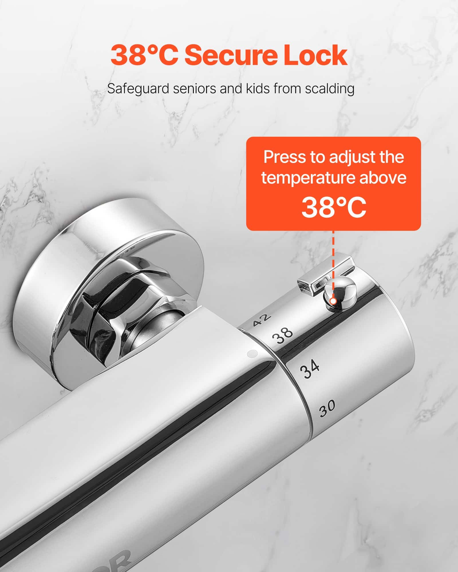VEVOR Thermostatic Shower Valve with 38°C Lock, Brass Temperature Control Mixer for Bathroom or RV, Leak-Proof, G1/2 - Зображення 3
