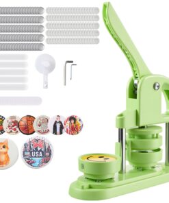 VEVOR 58mm Button Maker Machine with 100 Parts, Cutter & Wrenches – DIY Badge & Pin Press Kit, Ergonomic Handle, Green