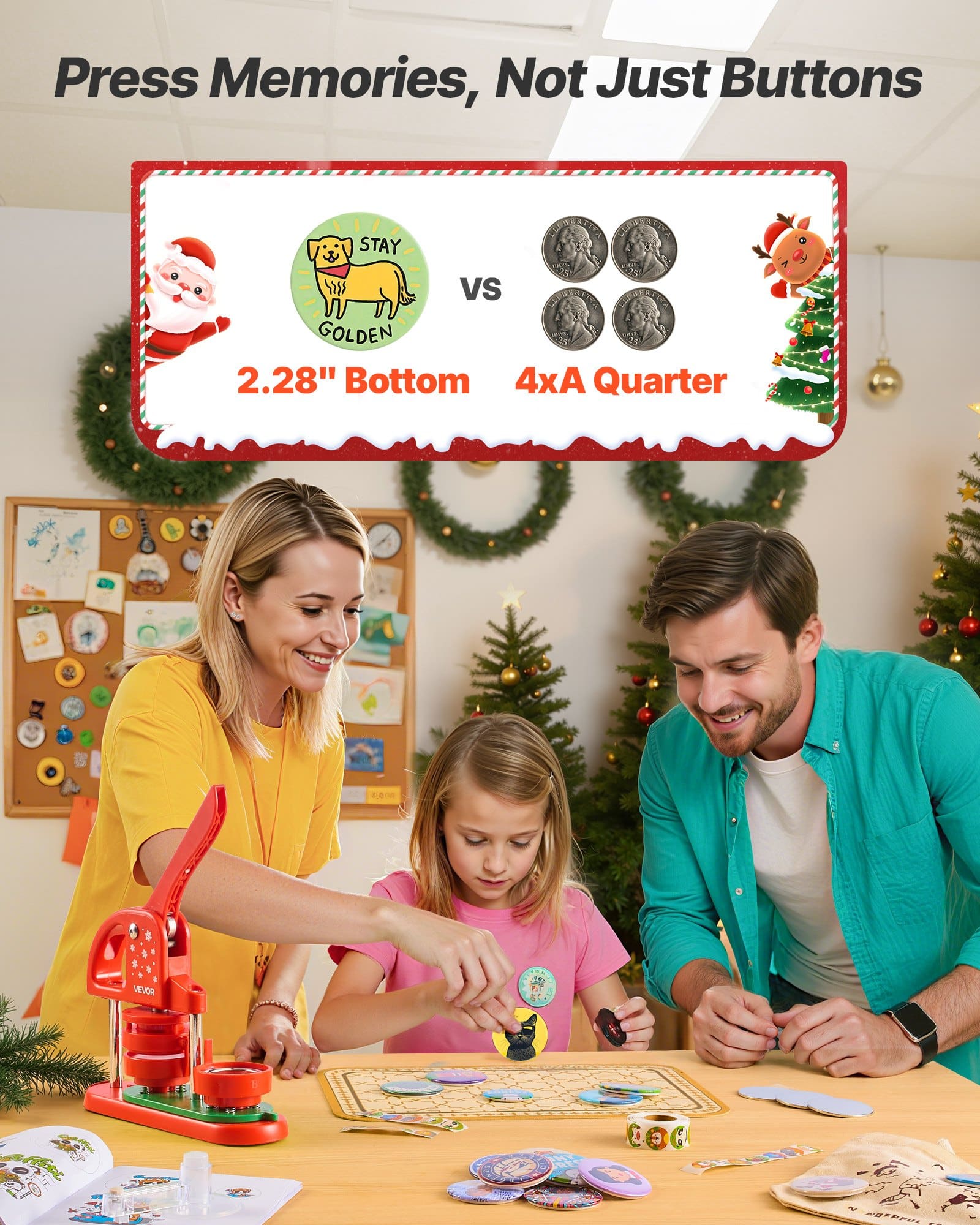 VEVOR 58mm Button Maker Machine with 100 Parts, Circle Cutter & Tools, DIY Badge & Pin Press for Crafts, Red — Attēls 2