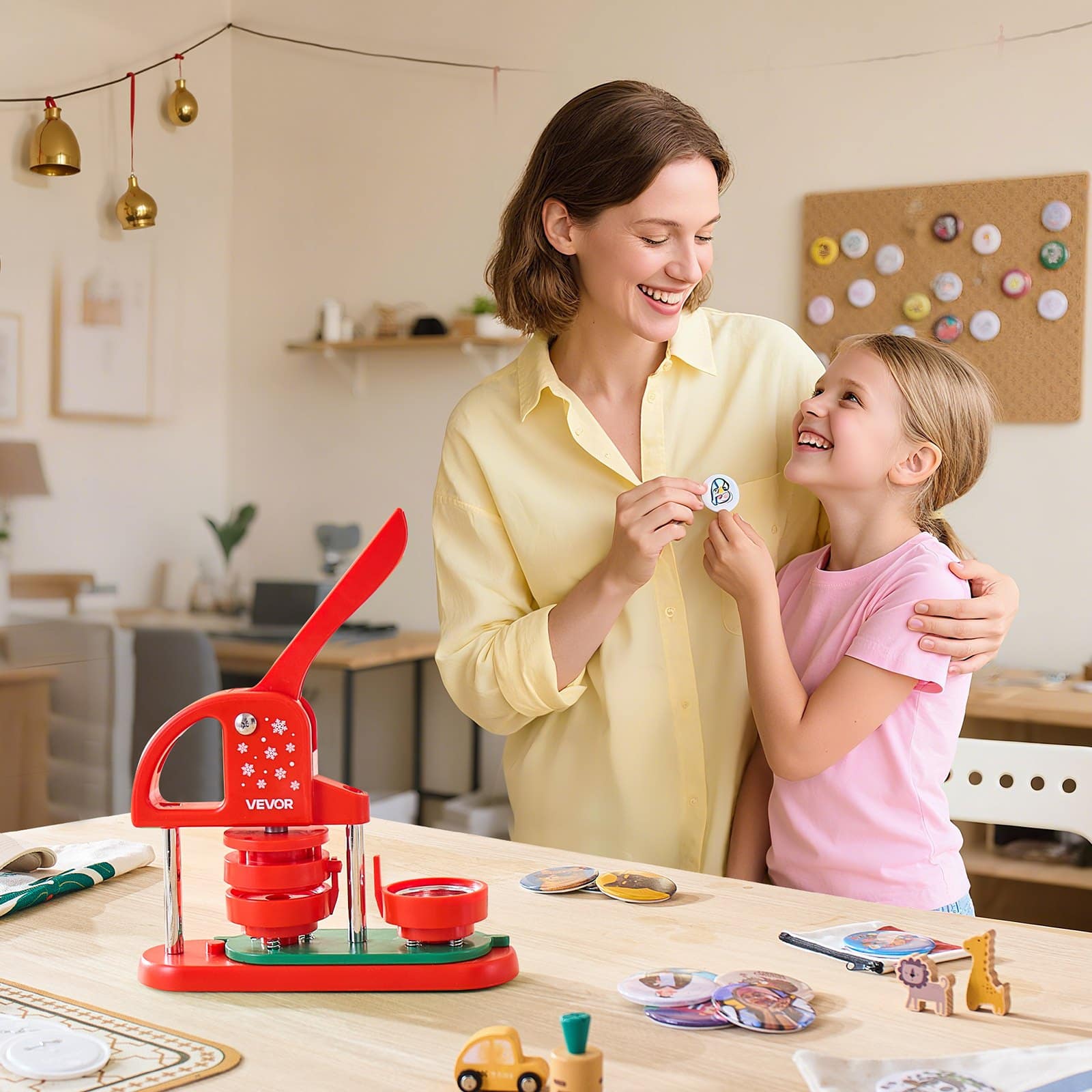 VEVOR 58mm Button Maker Machine with 100 Parts, Circle Cutter & Tools, DIY Badge & Pin Press for Crafts, Red — Attēls 8