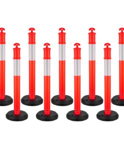 VEVOR 9-Pack 1140mm Traffic Delineator Posts with Fillable Base & Reflective Strips, for Construction, Parking & Crowd Control